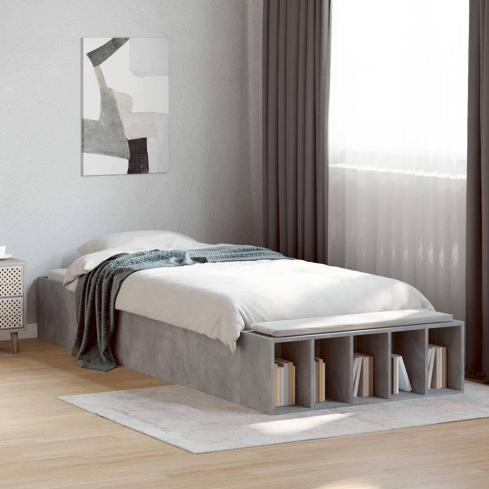 vidaXL Bettgestell mit Stauraum Betongrau 80 x 200 cm Holzwerkstoff