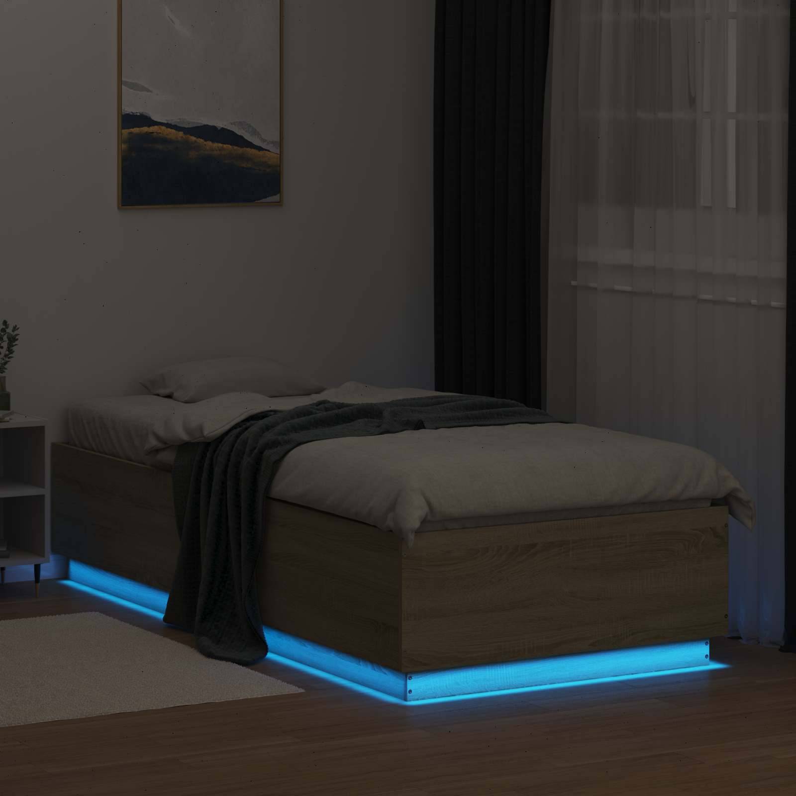 vidaXL Bettgestell mit LED Sonoma-Eiche 80 x 200 cm Holzwerkstoff