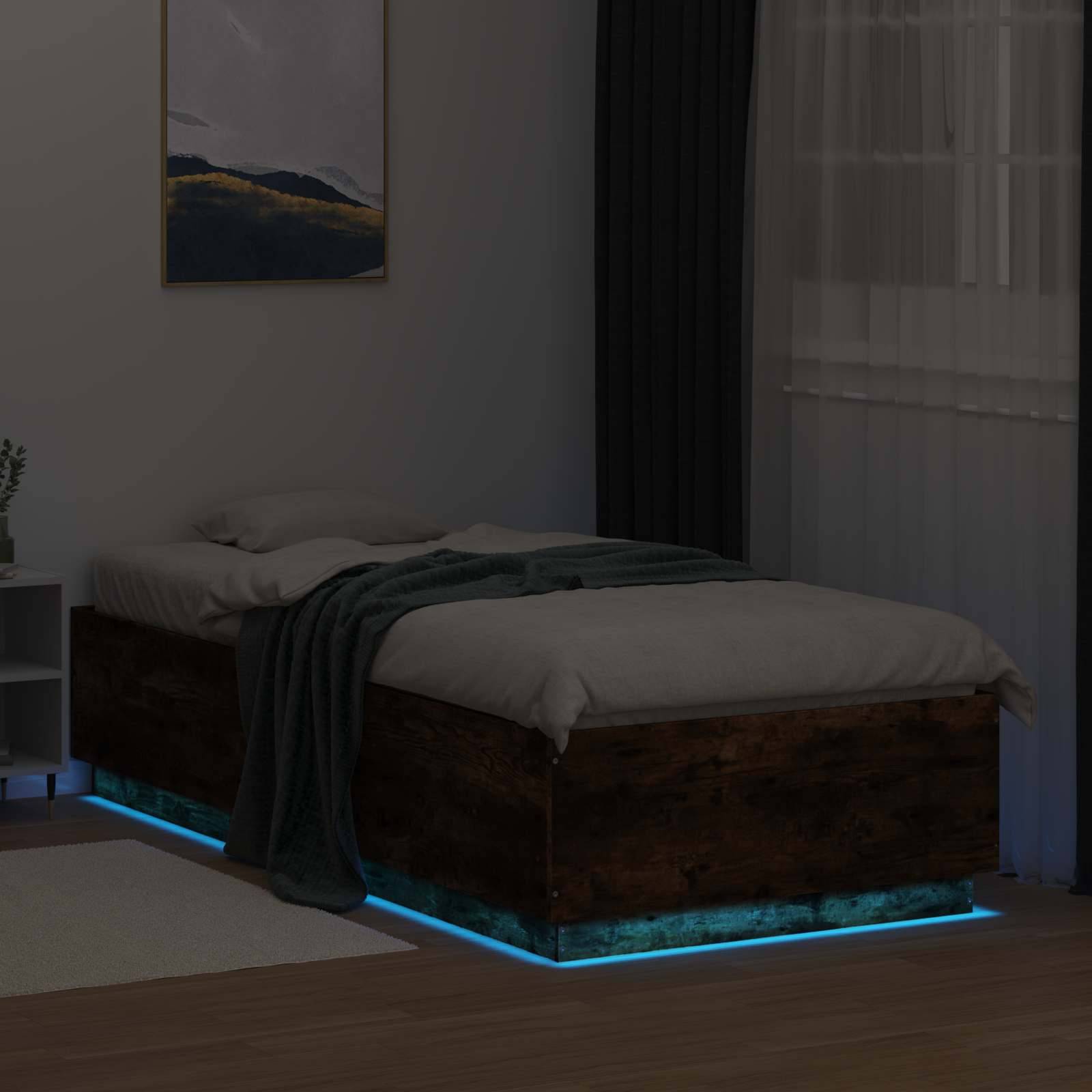 vidaXL Bettgestell mit LED Geräucherte Eiche 80 x 200 cm Holzwerkstoff