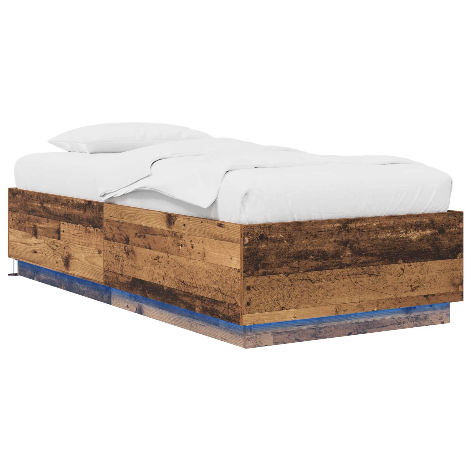 vidaXL Bettgestell mit LED Altholz 80 x 200 cm Holzwerkstoff