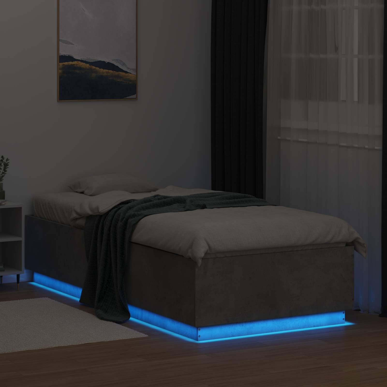 vidaXL Bettgestell mit LED Betongrau 80 x 200 cm Holzwerkstoff