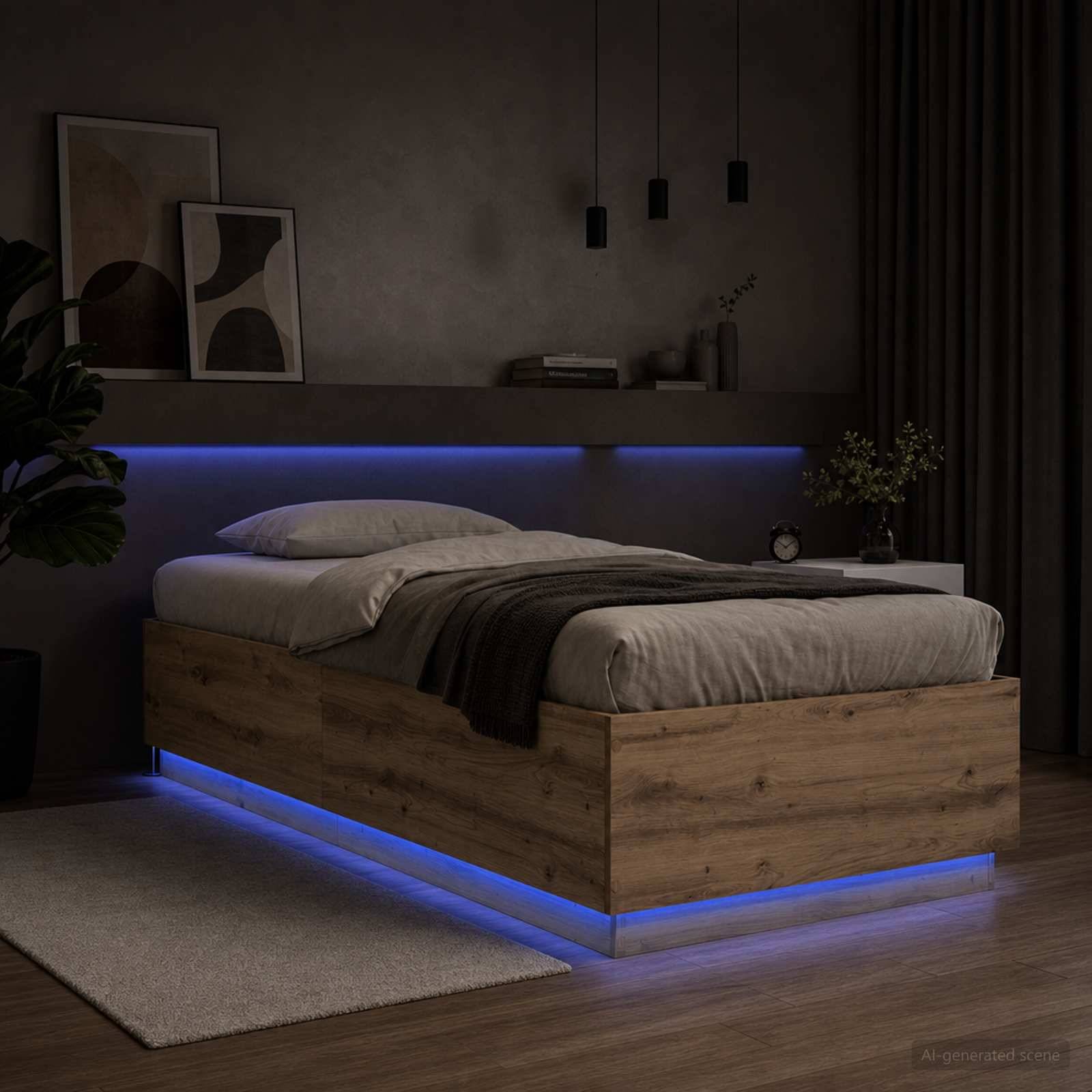 vidaXL Bettgestell mit LED Kunsthandwerk Eiche 80 x 200 cm