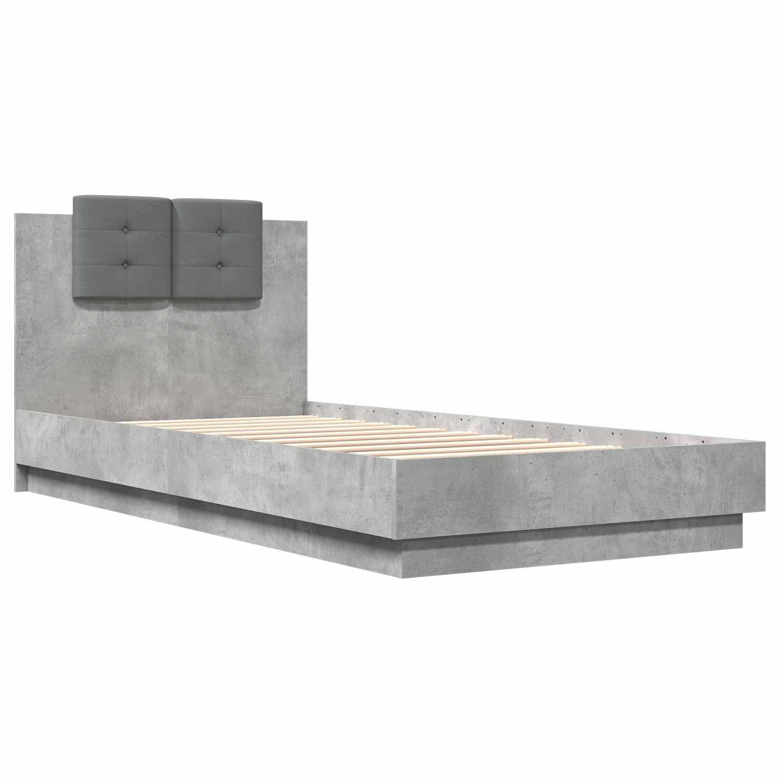 vidaXL Bettgestell mit Kopfteil Betongrau 80 x 200 cm Holzwerkstoff