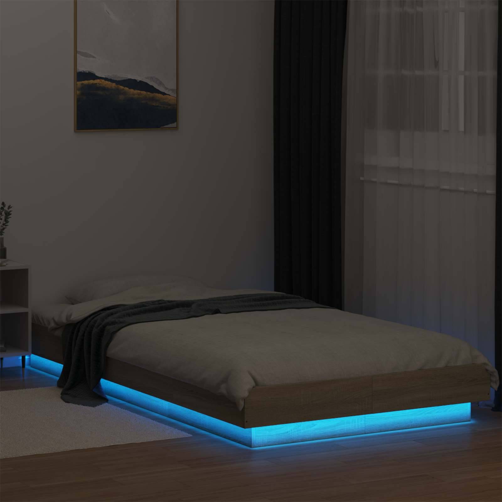 vidaXL Bettgestell mit LED Sonoma-Eiche 80 x 200 cm Holzwerkstoff