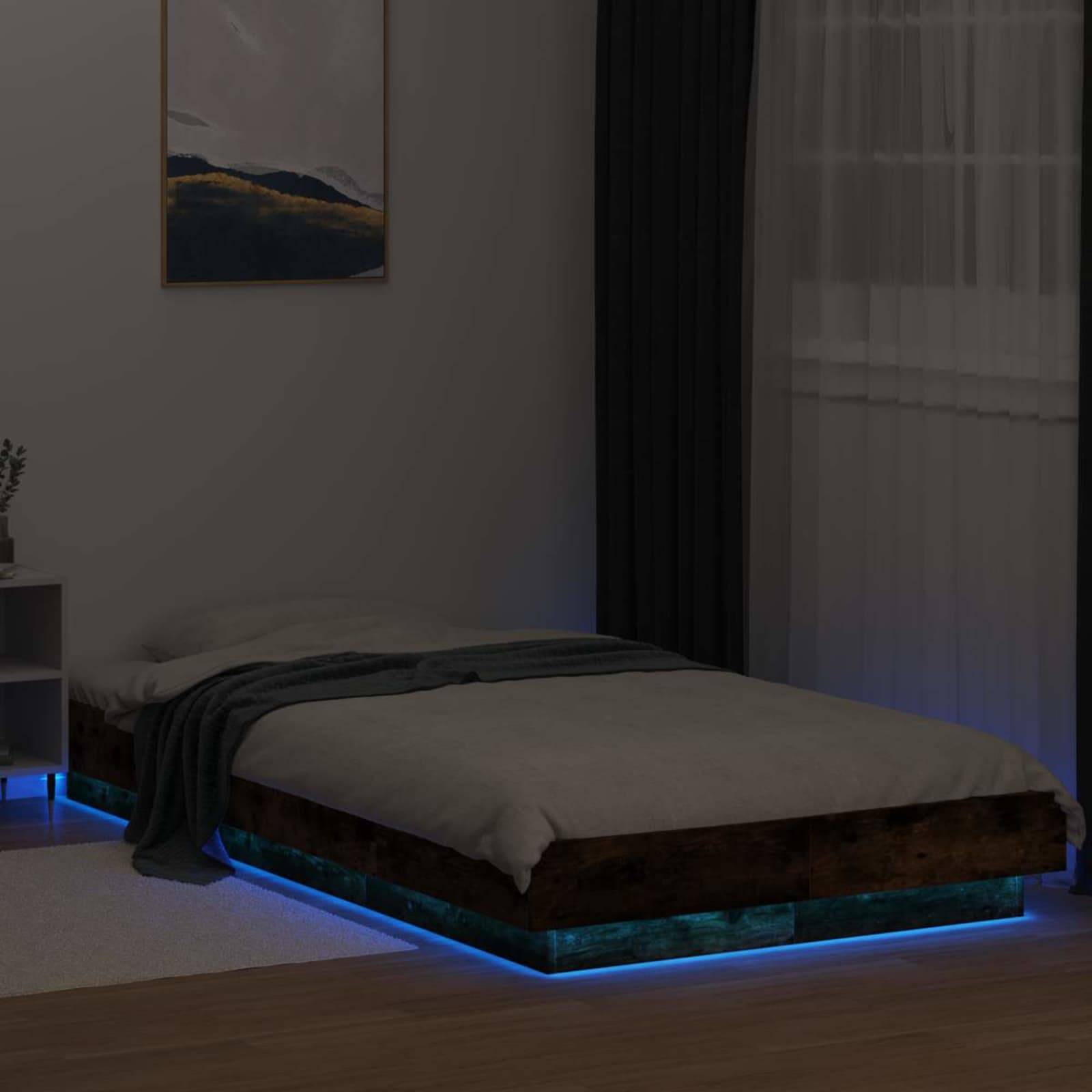 vidaXL Bettgestell mit LED Geräucherte Eiche 80 x 200 cm Holzwerkstoff