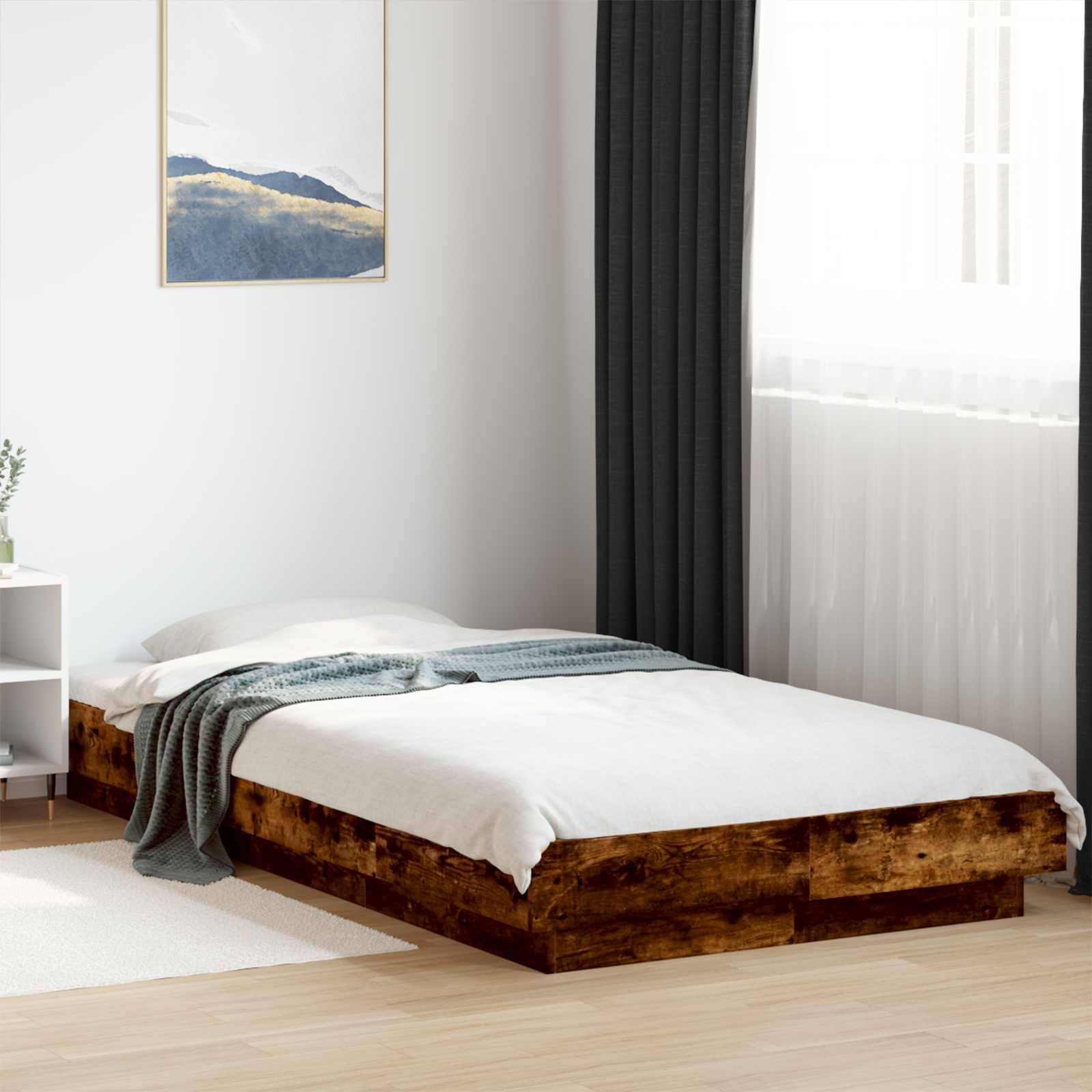 vidaXL Bettgestell mit LED Geräucherte Eiche 80 x 200 cm Holzwerkstoff