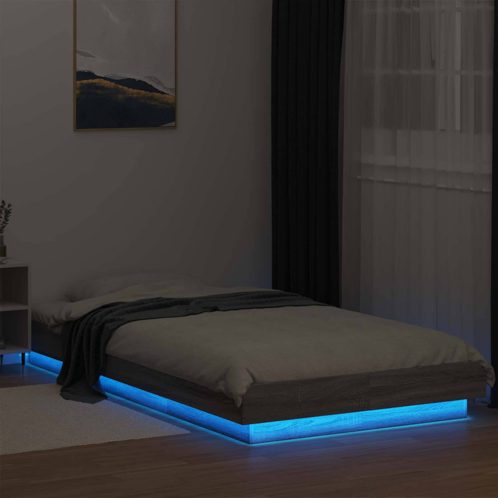 vidaXL Bettgestell mit LED Grau Sonoma 80 x 200 cm Holzwerkstoff