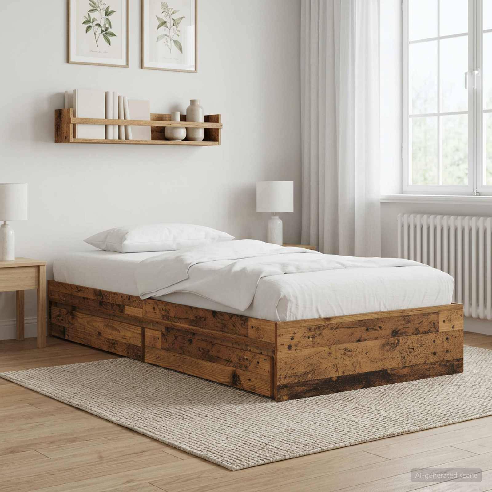 vidaXL Bettgestell mit Stauraum Altholz 80 x 200 cm Holzwerkstoff