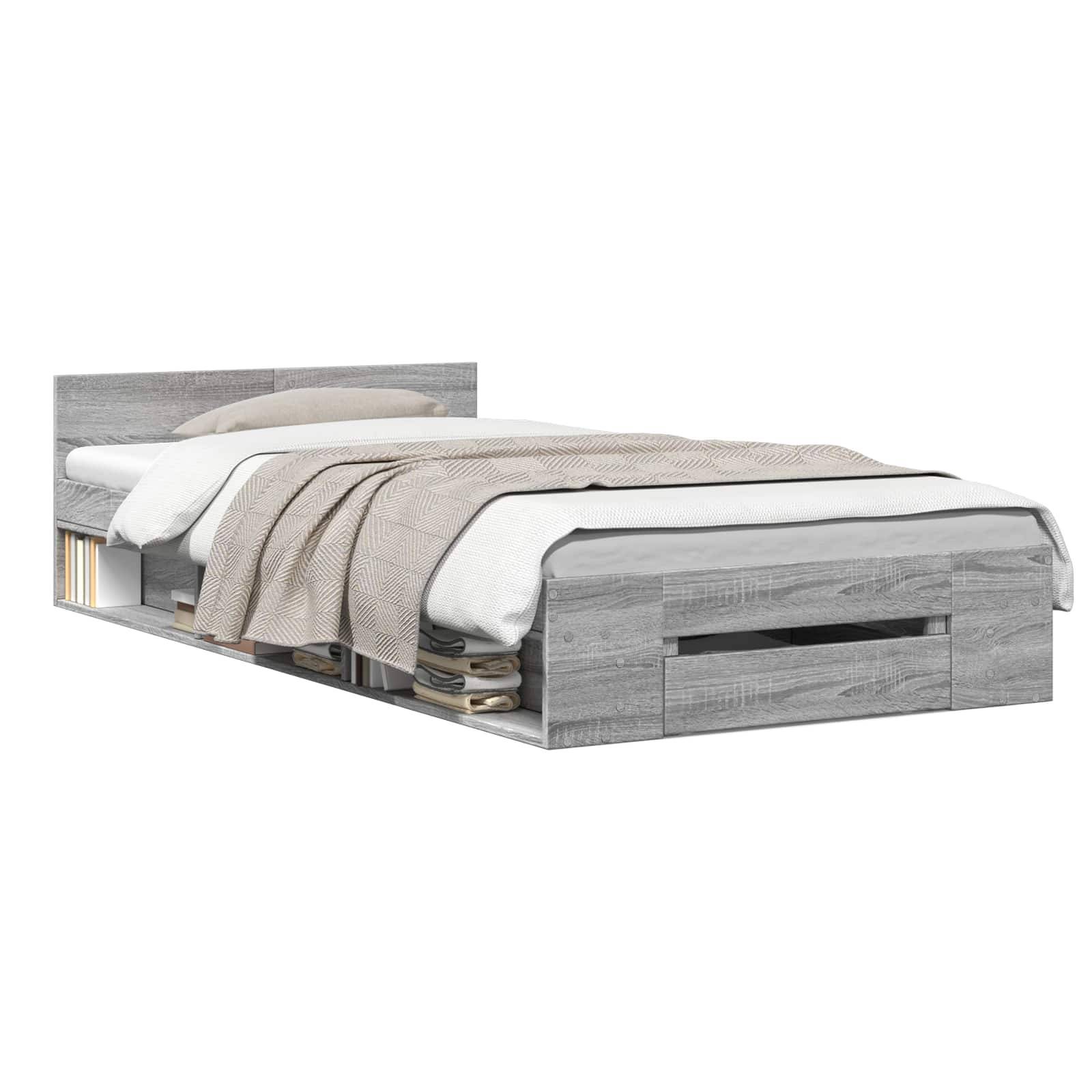 vidaXL Bettgestell mit Stauraum Grau Sonoma 80 x 200 cm Holzwerkstoff