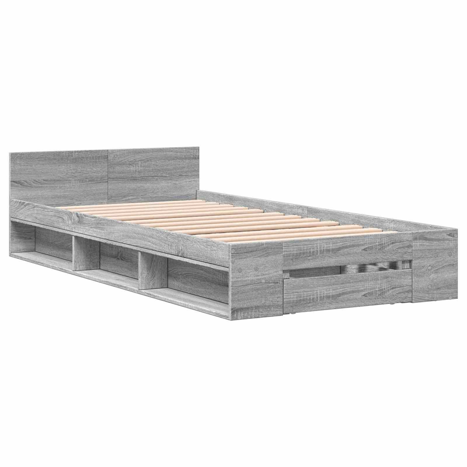 vidaXL Bettgestell mit Stauraum Grau Sonoma 80 x 200 cm Holzwerkstoff