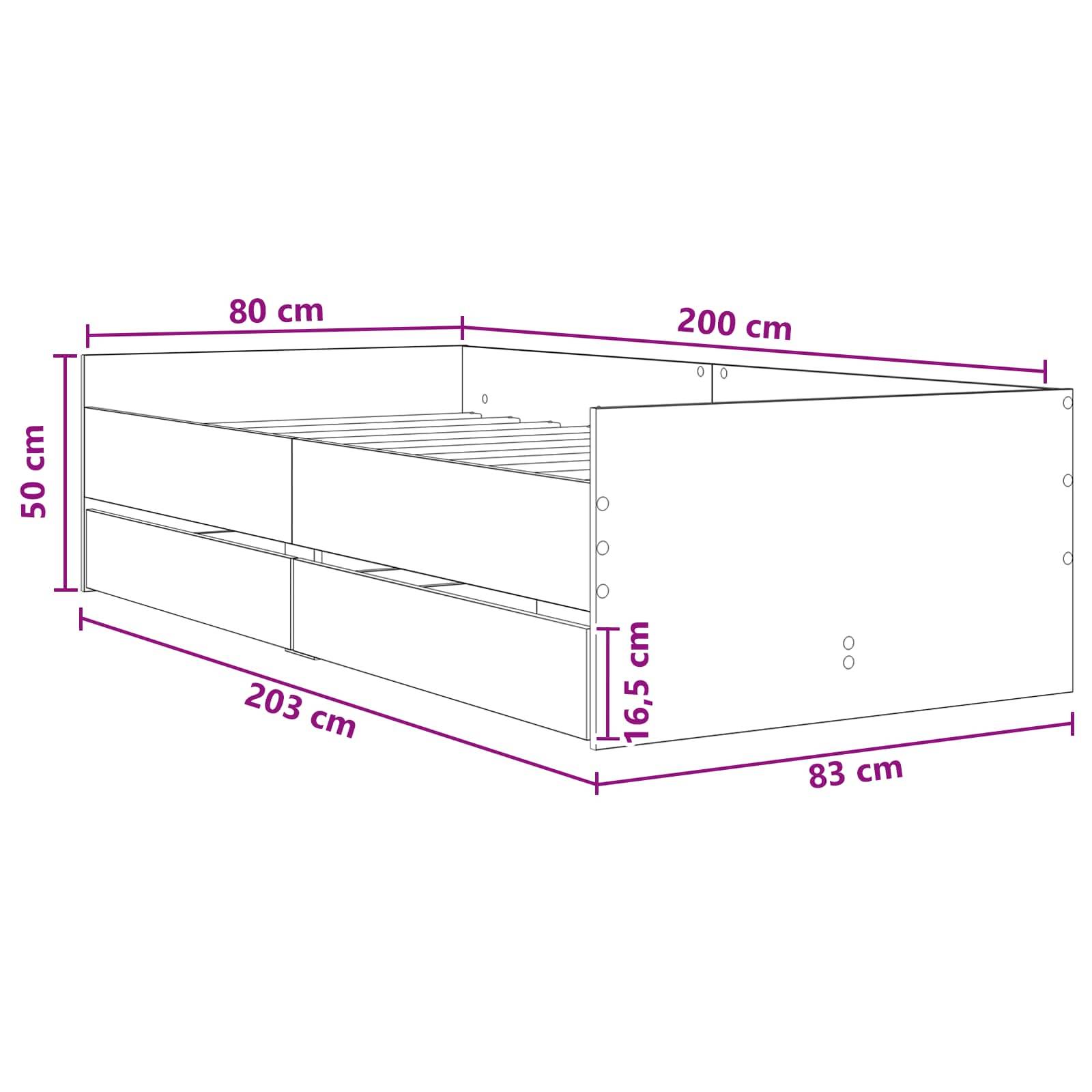 vidaXL Bettrahmen mit Schubladen Weiß Massives Kiefernholz