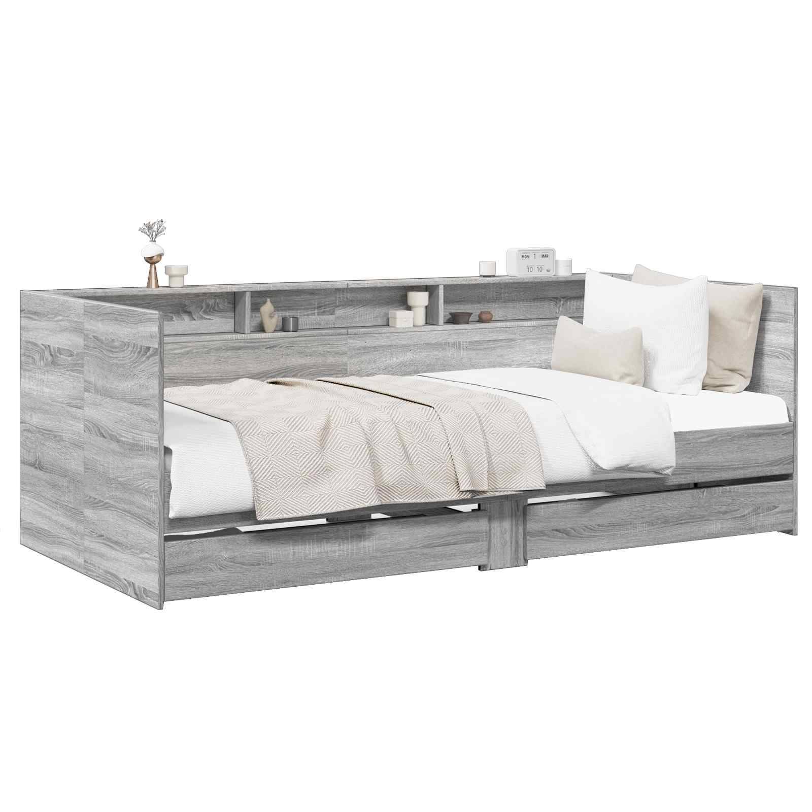 vidaXL Tagesbett mit Schubladen mit Regal Grau Sonoma Holzwerkstoff
