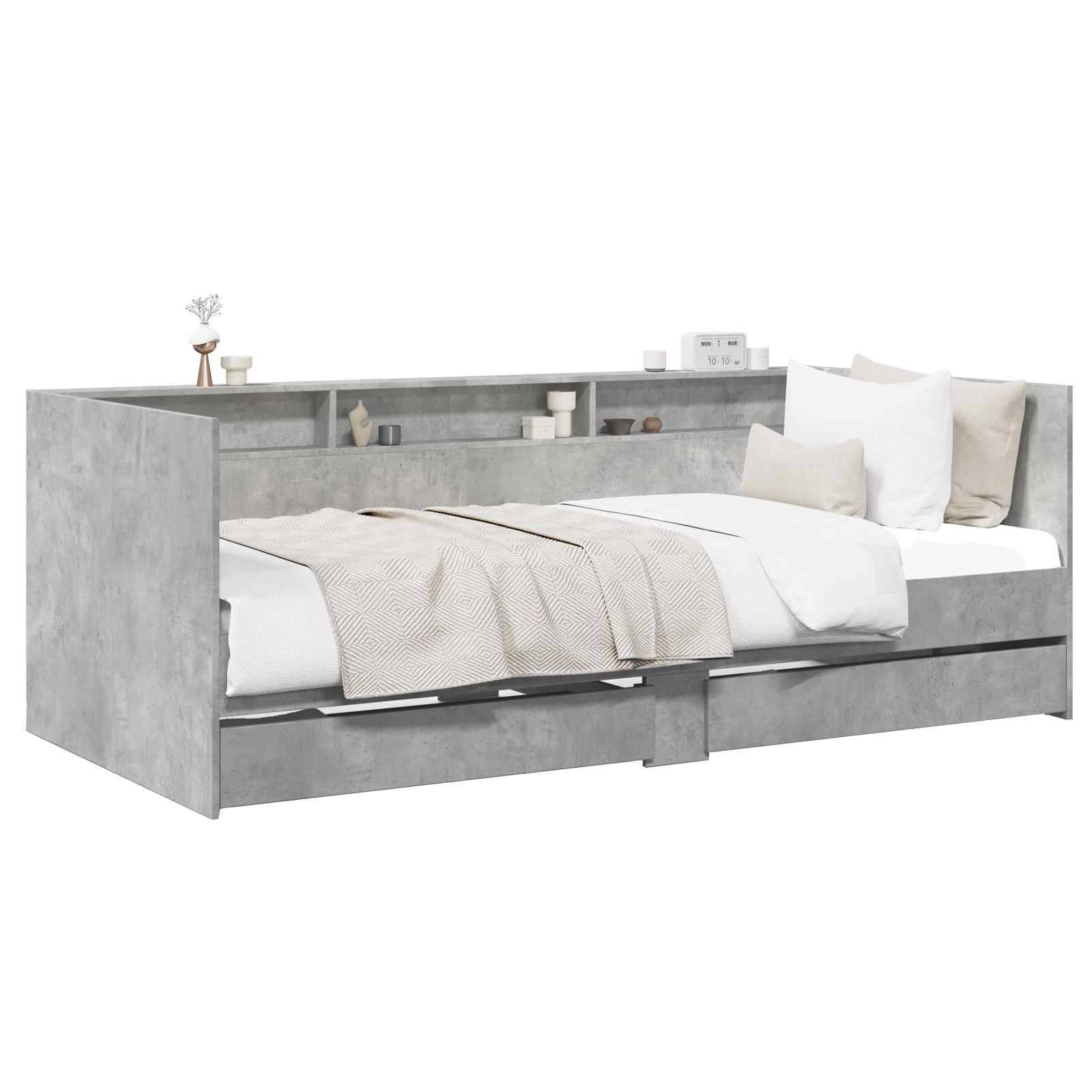 vidaXL Tagesbett mit Schubladen mit Regal Betongrau Holzwerkstoff