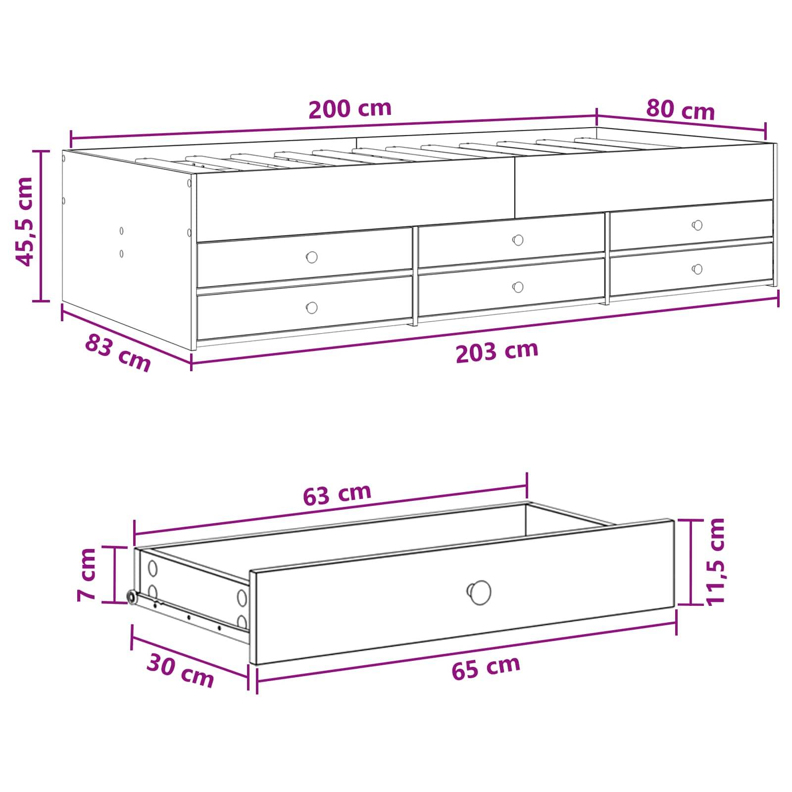 vidaXL Bettgestell mit Stauraum Sonoma-Eiche 80 x 200 cm Holzwerkstoff