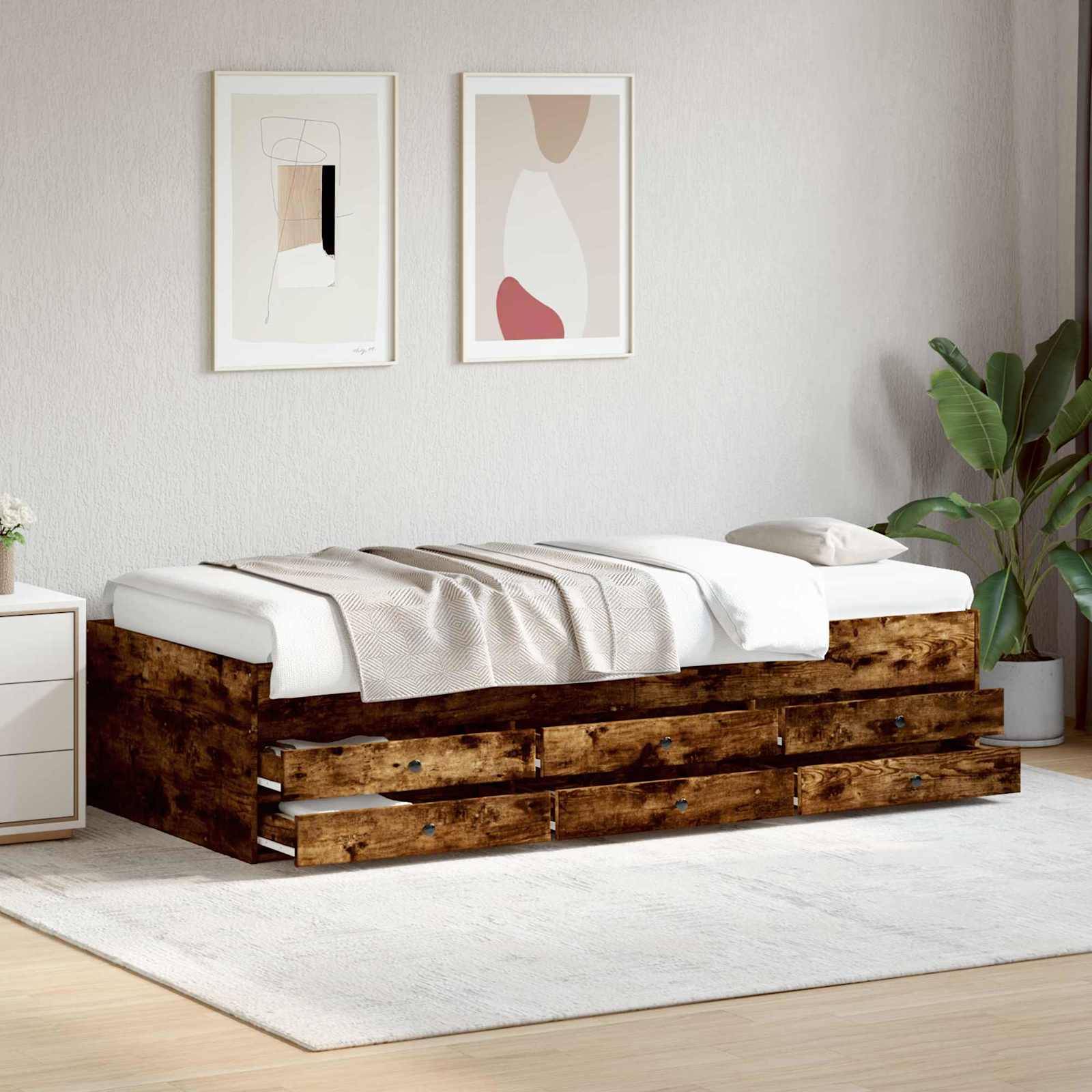vidaXL Bettgestell mit Stauraum Geräucherte Eiche 80 x 200 cm