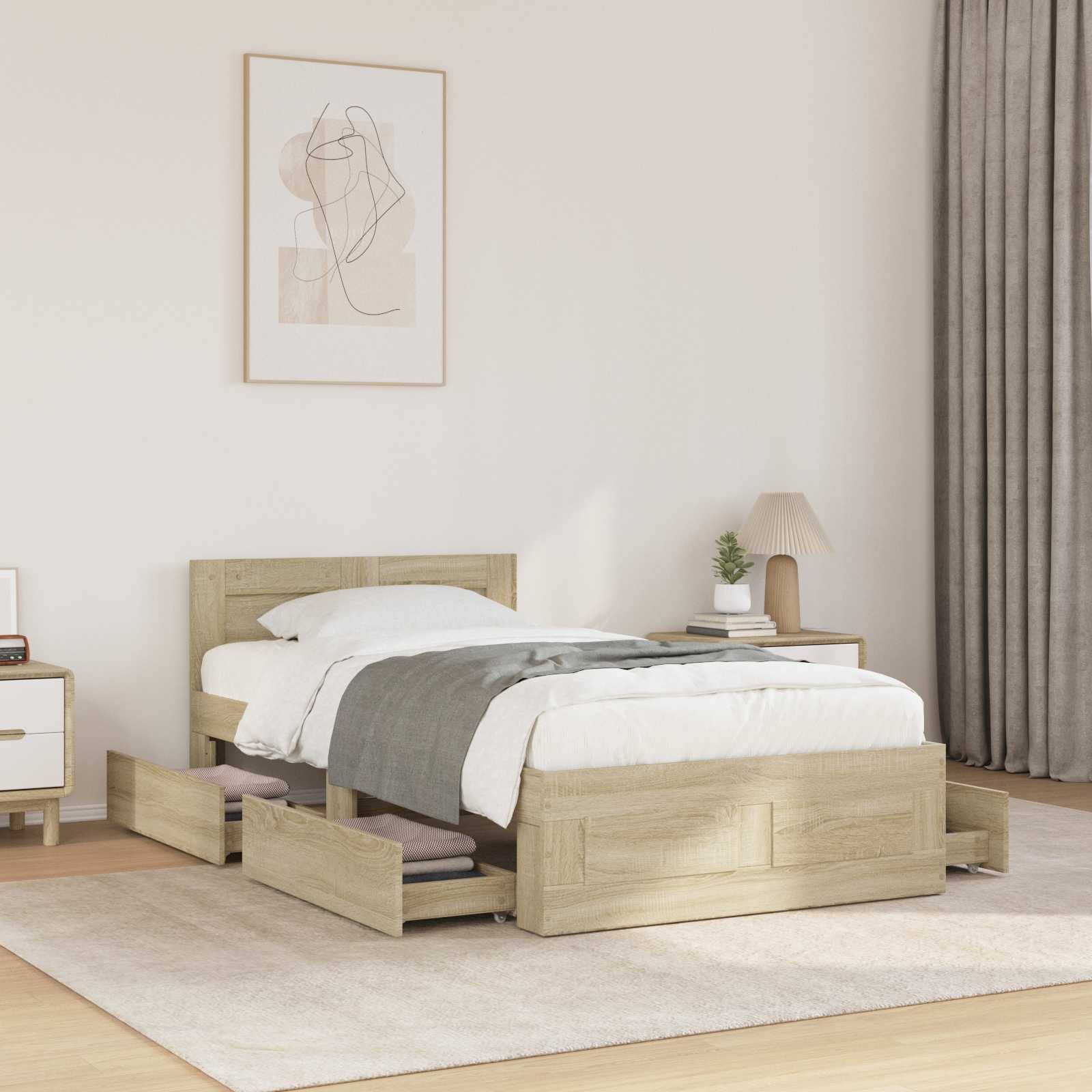 vidaXL Bettrahmen mit Schubladen 2 stk. Sonoma-Eiche Holzwerkstoff