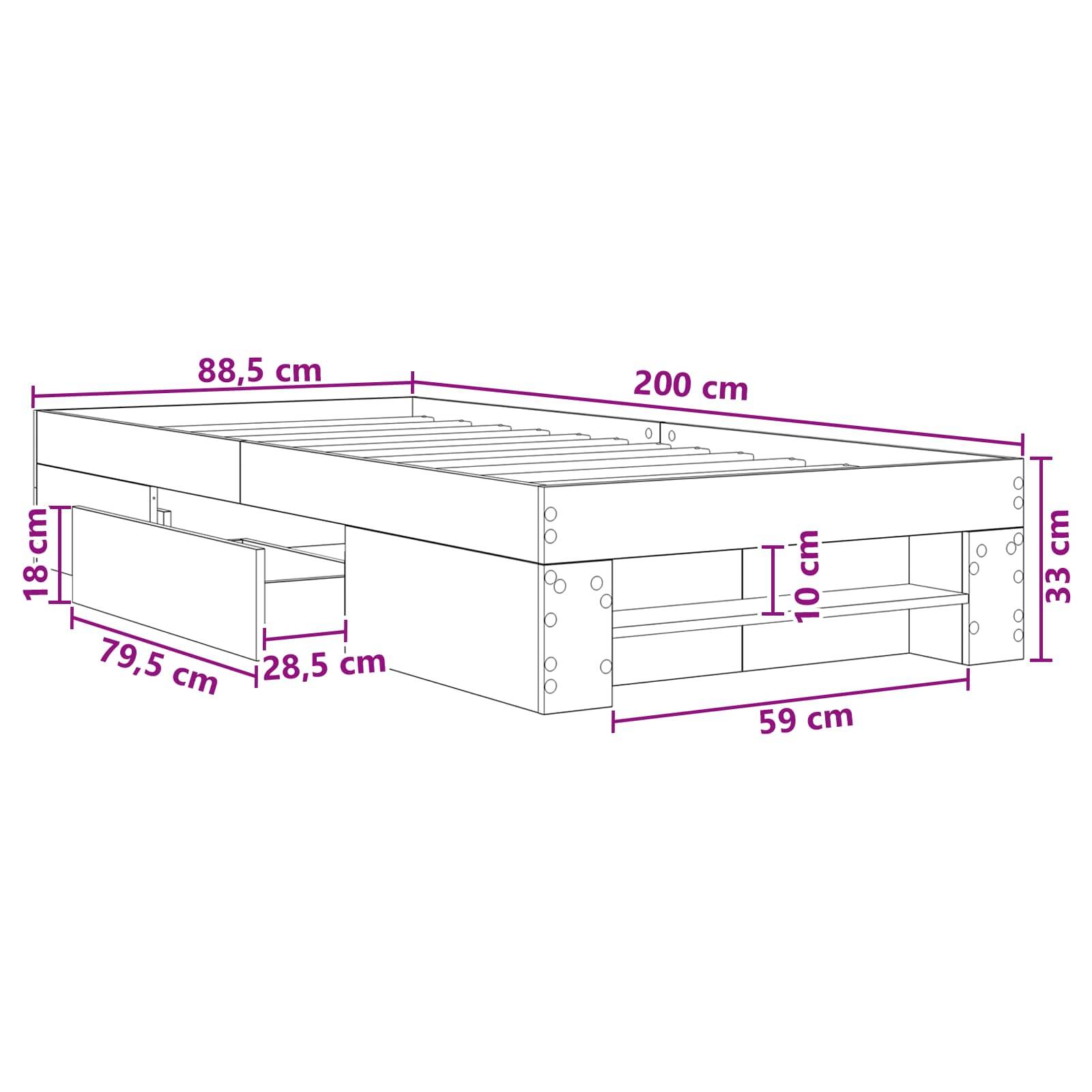 vidaXL Bettgestell mit Stauraum Weiß 80 x 200 cm Holzwerkstoff