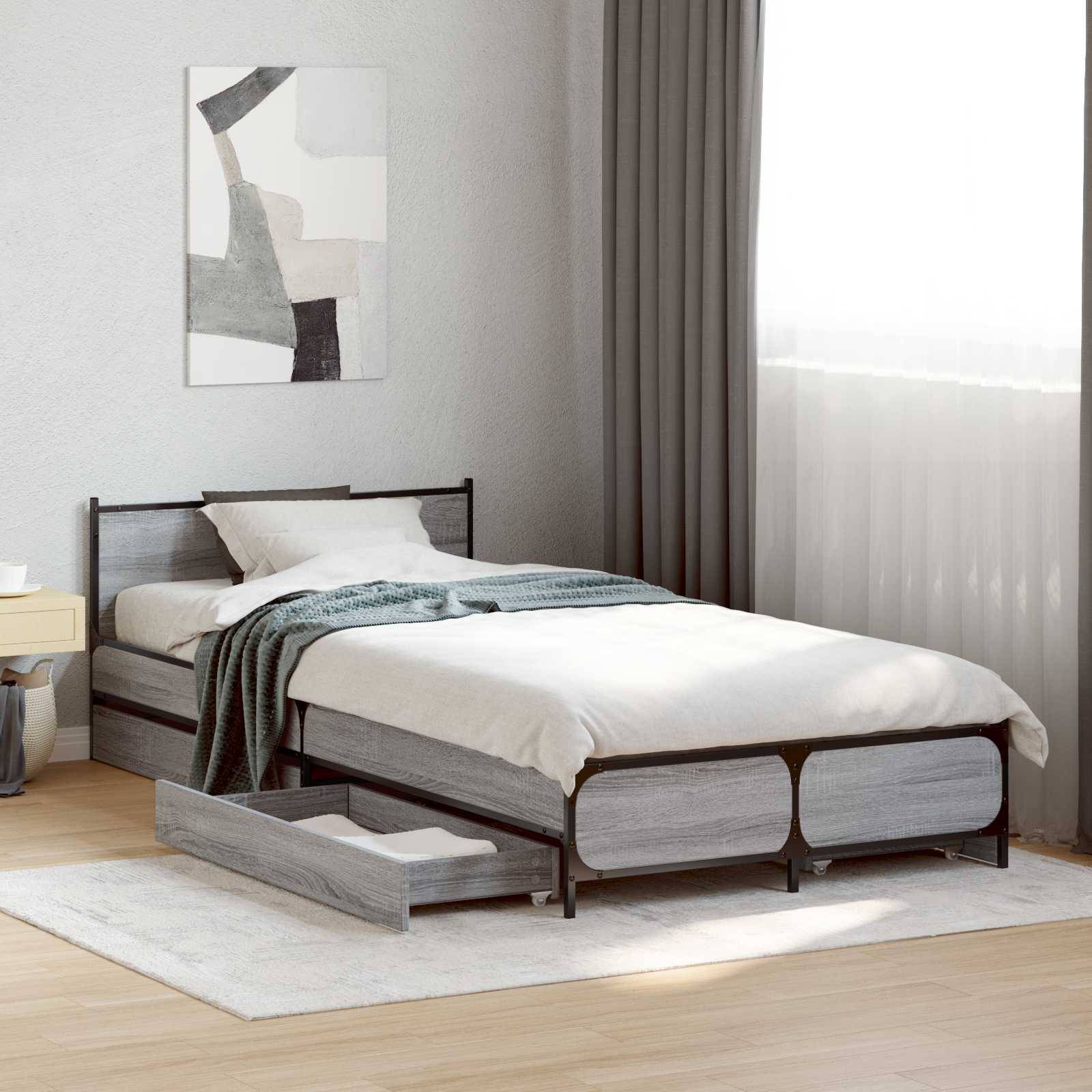 vidaXL Bettgestell mit Kopfteil Grau Sonoma 80 x 200 cm Holzwerkstoff