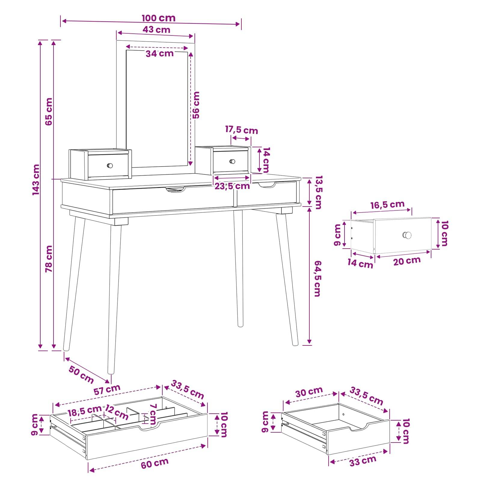 vidaXL Schminktisch-Set FAUSKE 4 pcs Weiß 100 x 50 x 143 cm