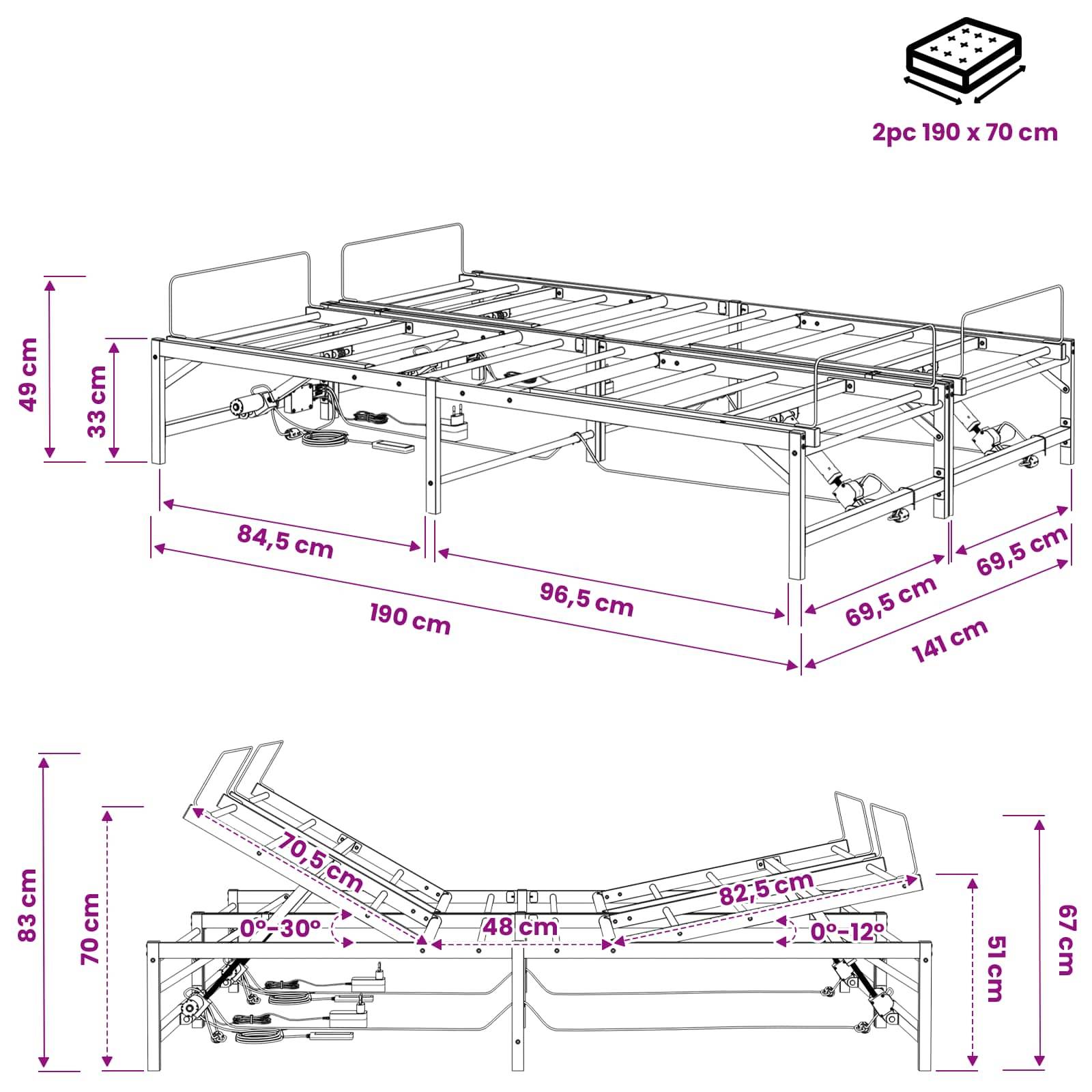 vidaXL Elektrisch verstellbares Bettgestell Schwarz 140 x 190 cm Stahl