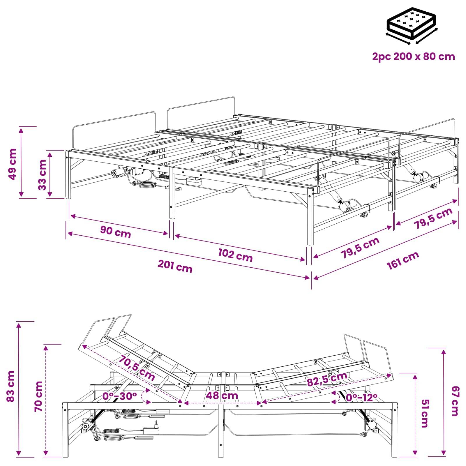 vidaXL Elektrisch verstellbares Bettgestell Weiß 160 x 200 cm Stahl