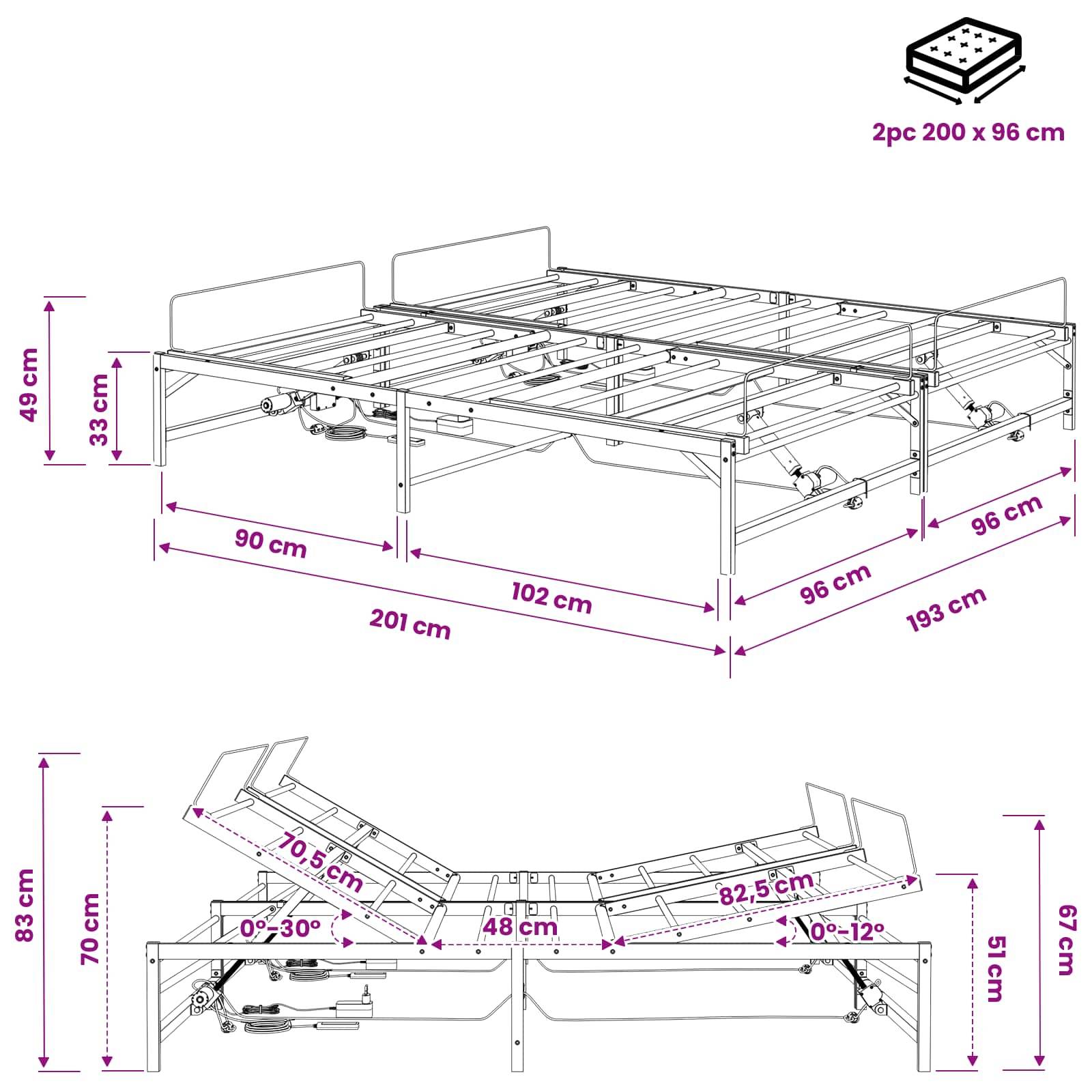vidaXL Elektrisch verstellbares Bettgestell Weiß 193 x 203 cm Stahl