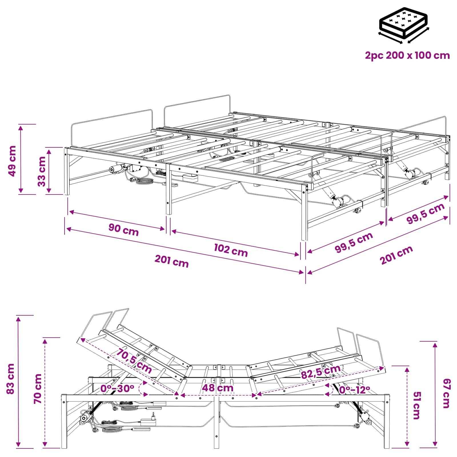 vidaXL Elektrisch verstellbares Bettgestell Weiß 200 x 200 cm Stahl
