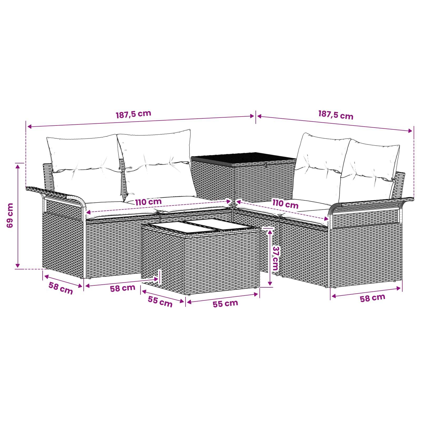 vidaXL Sofa Set 6 pcs 4-Sitzanzahl Schwarz Polyrattan und Stahl