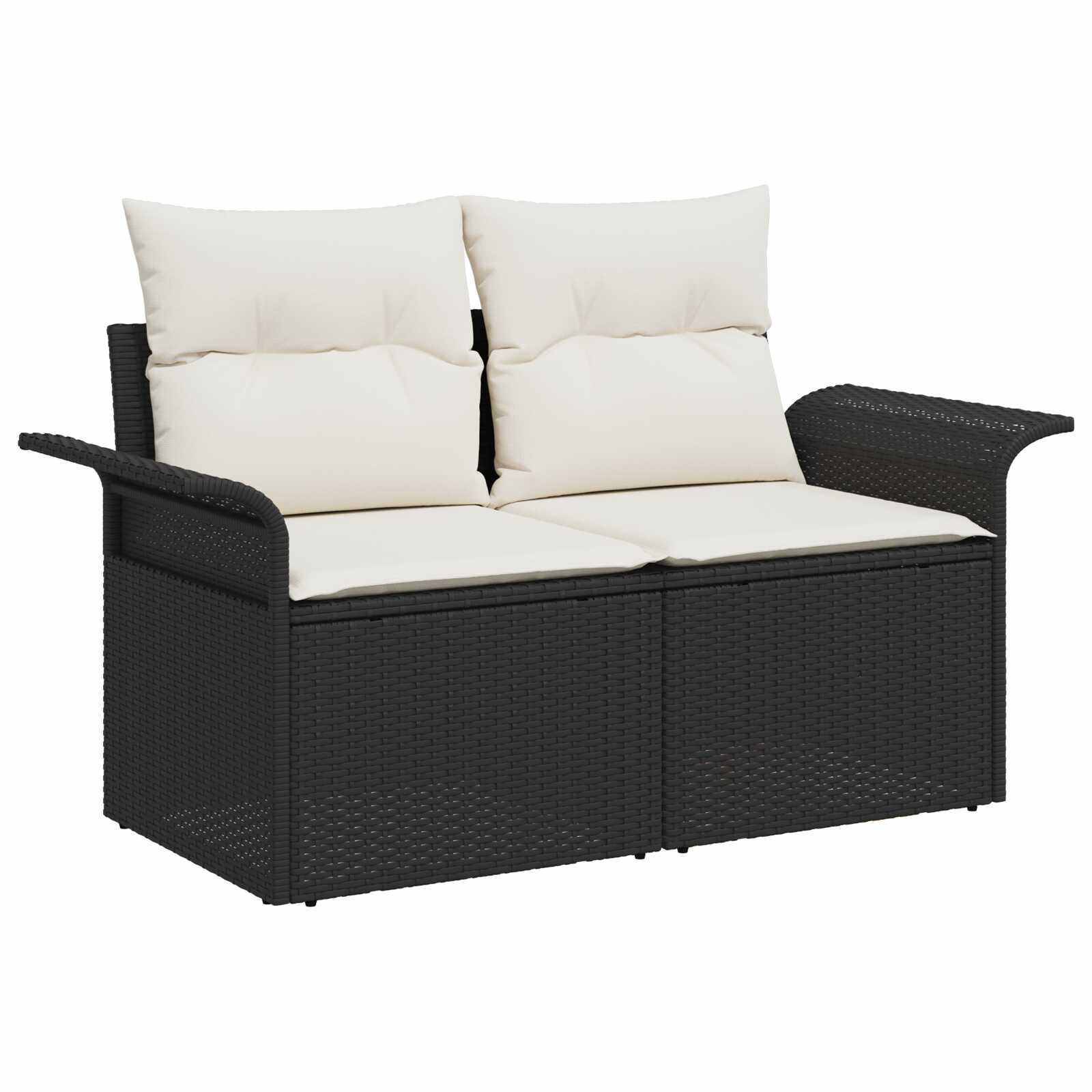 vidaXL Sofa Set 8 stk. Schwarz und Cremeweiß Polyrattan und Stahl