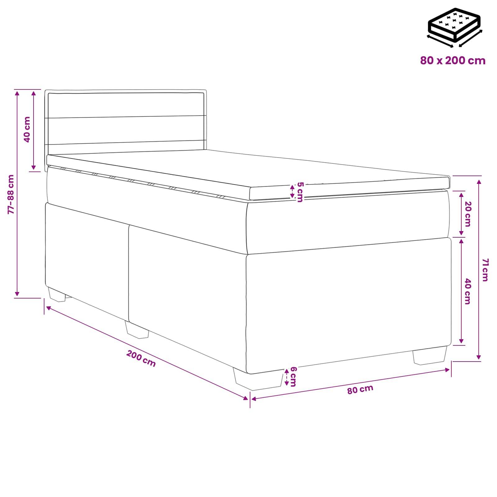 vidaXL Boxspringbett mit Matratze und LED Dunkelgrau 90 x 200 cm Stoff