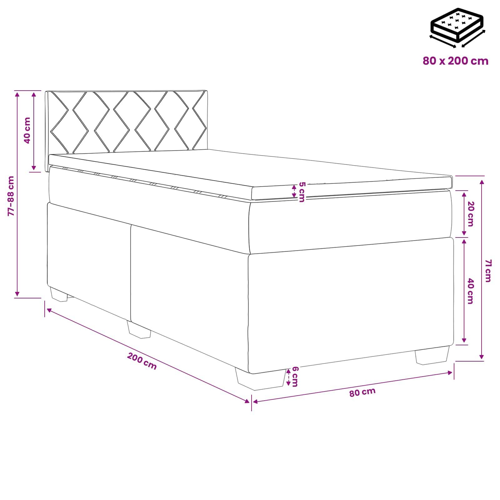 vidaXL Boxspringbett mit Matratze und LED Dunkelgrau 90 x 200 cm Stoff