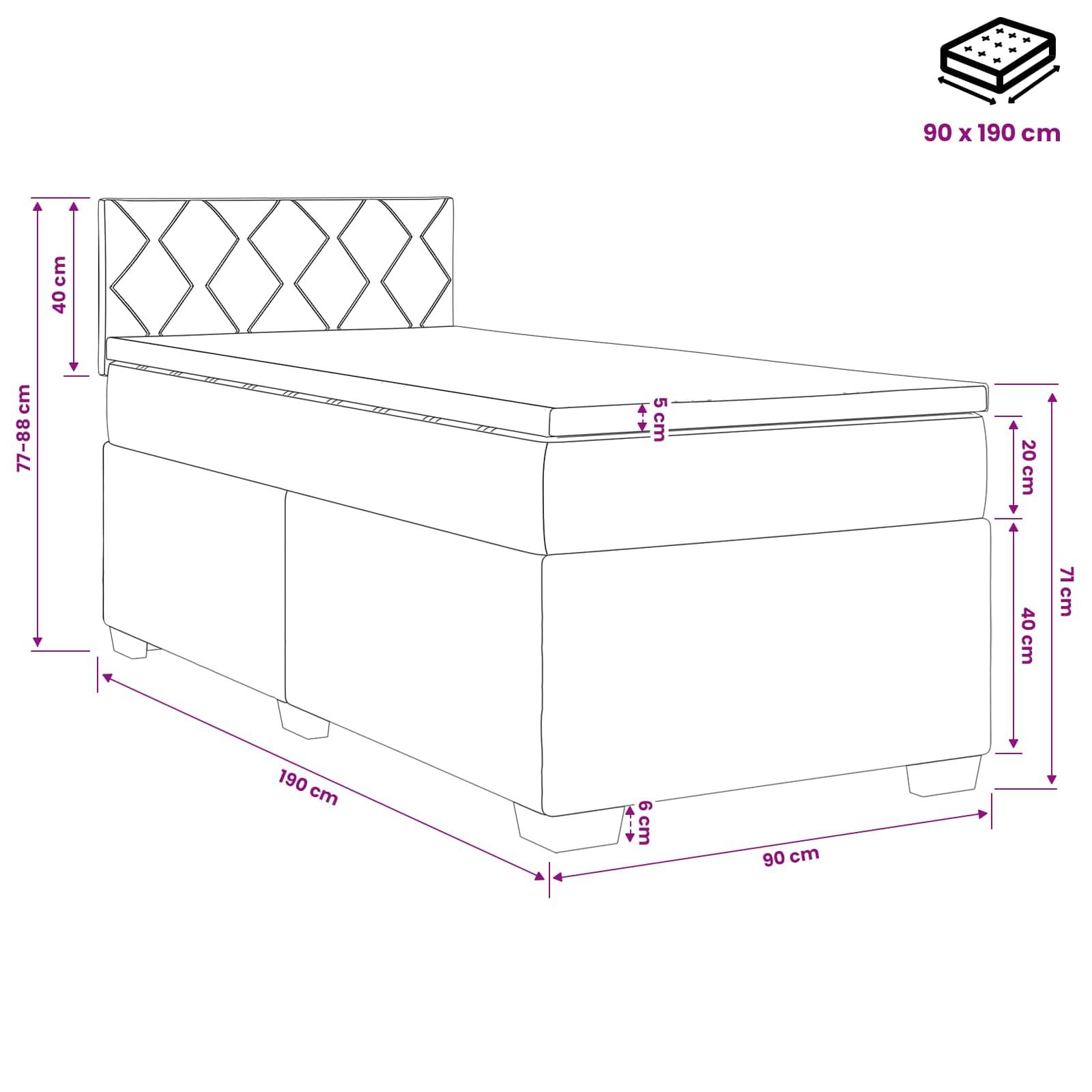 vidaXL Boxspringbett mit Matratze und LED Dunkelgrau 90 x 190 cm Stoff