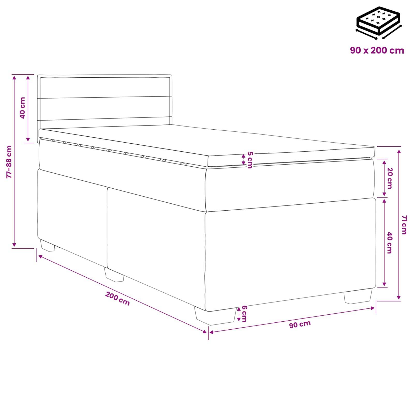 vidaXL Boxspringbett mit Matratze Schwarz 90 x 200 cm Stoff