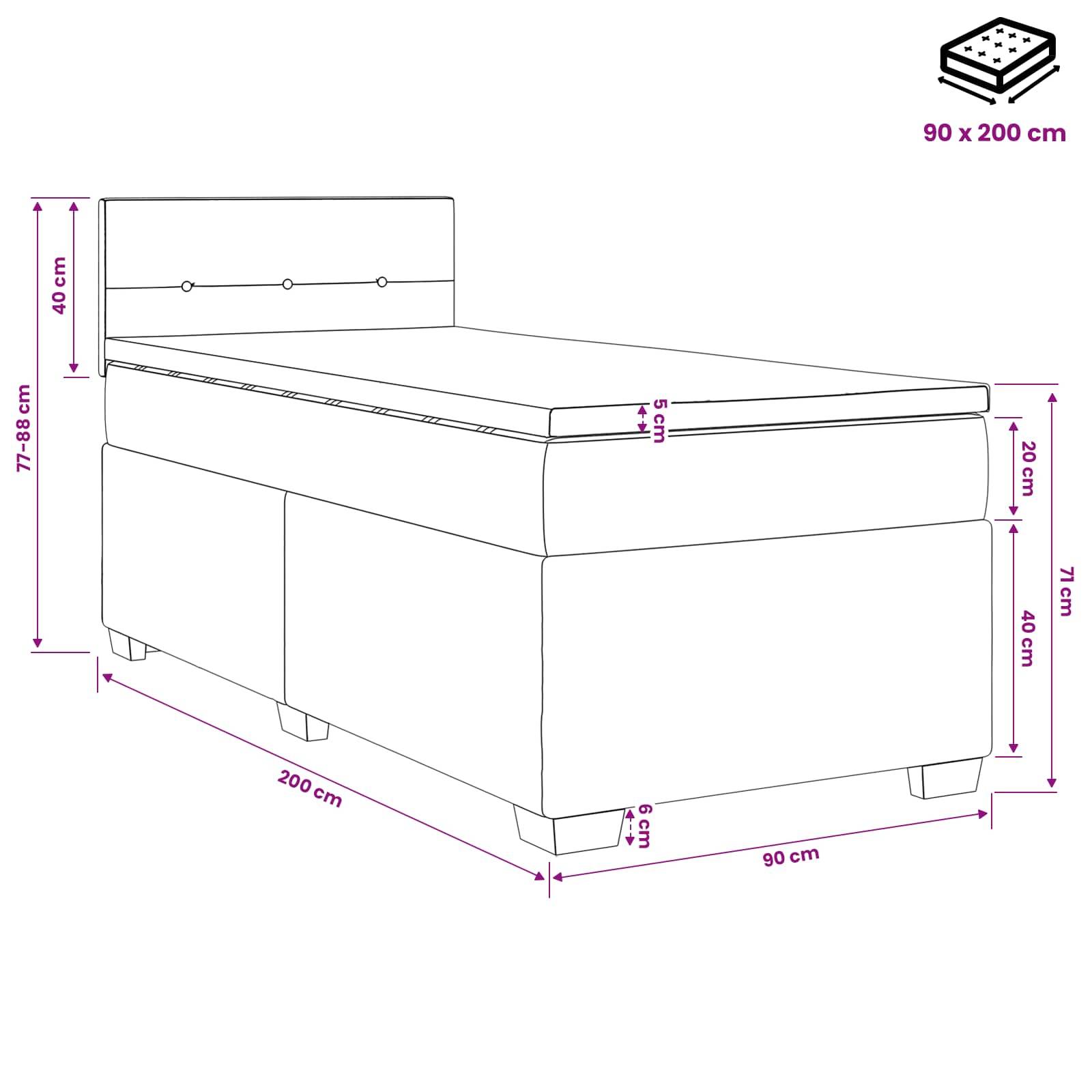 vidaXL Boxspringbett mit Matratze und LED Schwarz 90 x 200 cm Samt