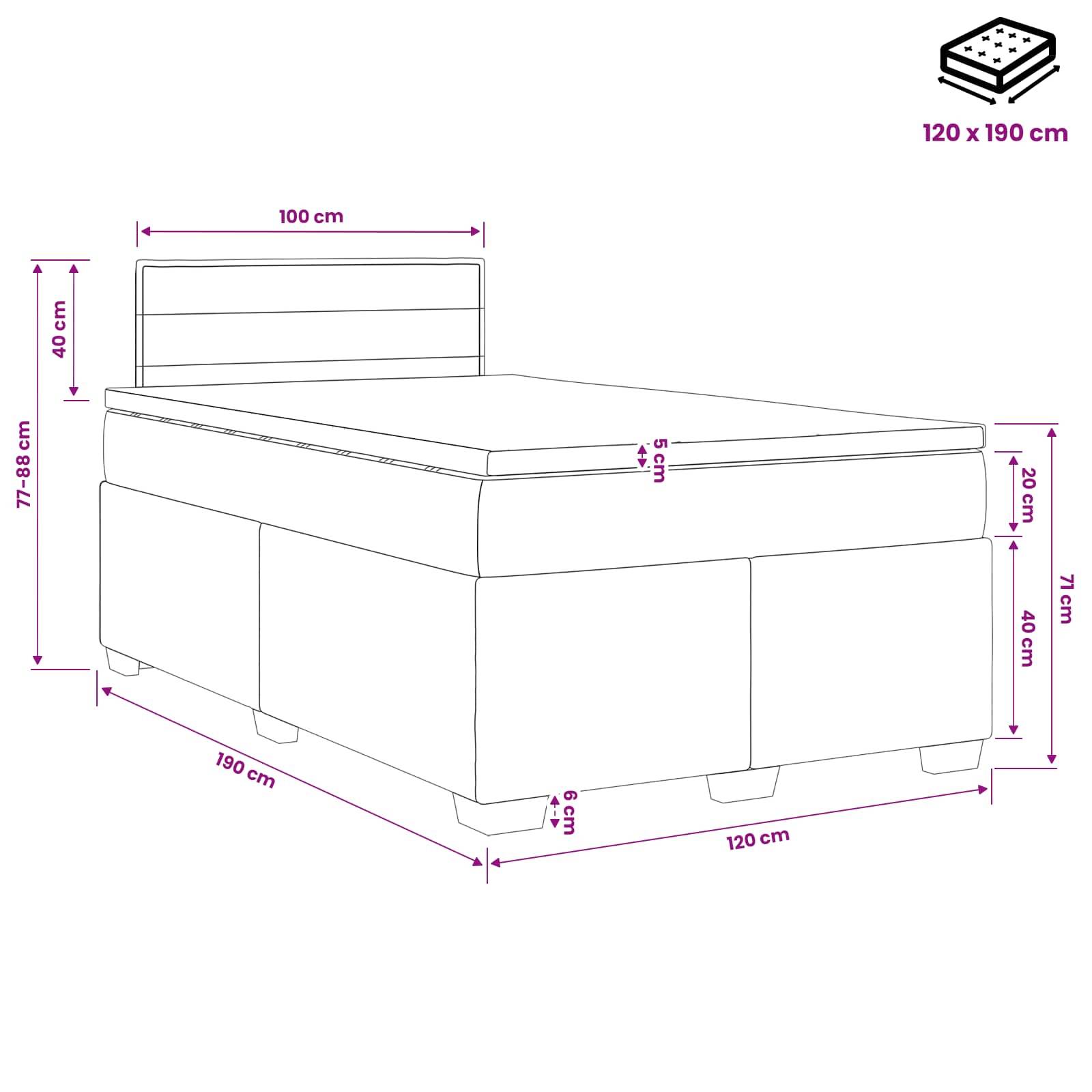 vidaXL Boxspringbett mit Matratze und LED Blau 120 x 190 cm Stoff