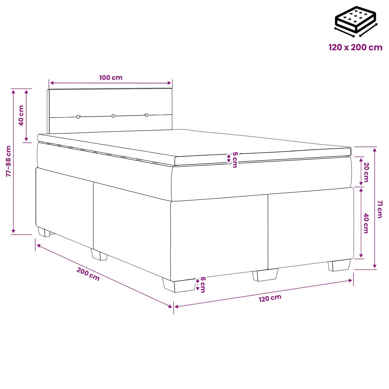 vidaXL Boxspringbett mit Matratze und LED Dunkelgrau 120 x 200 cm Samt