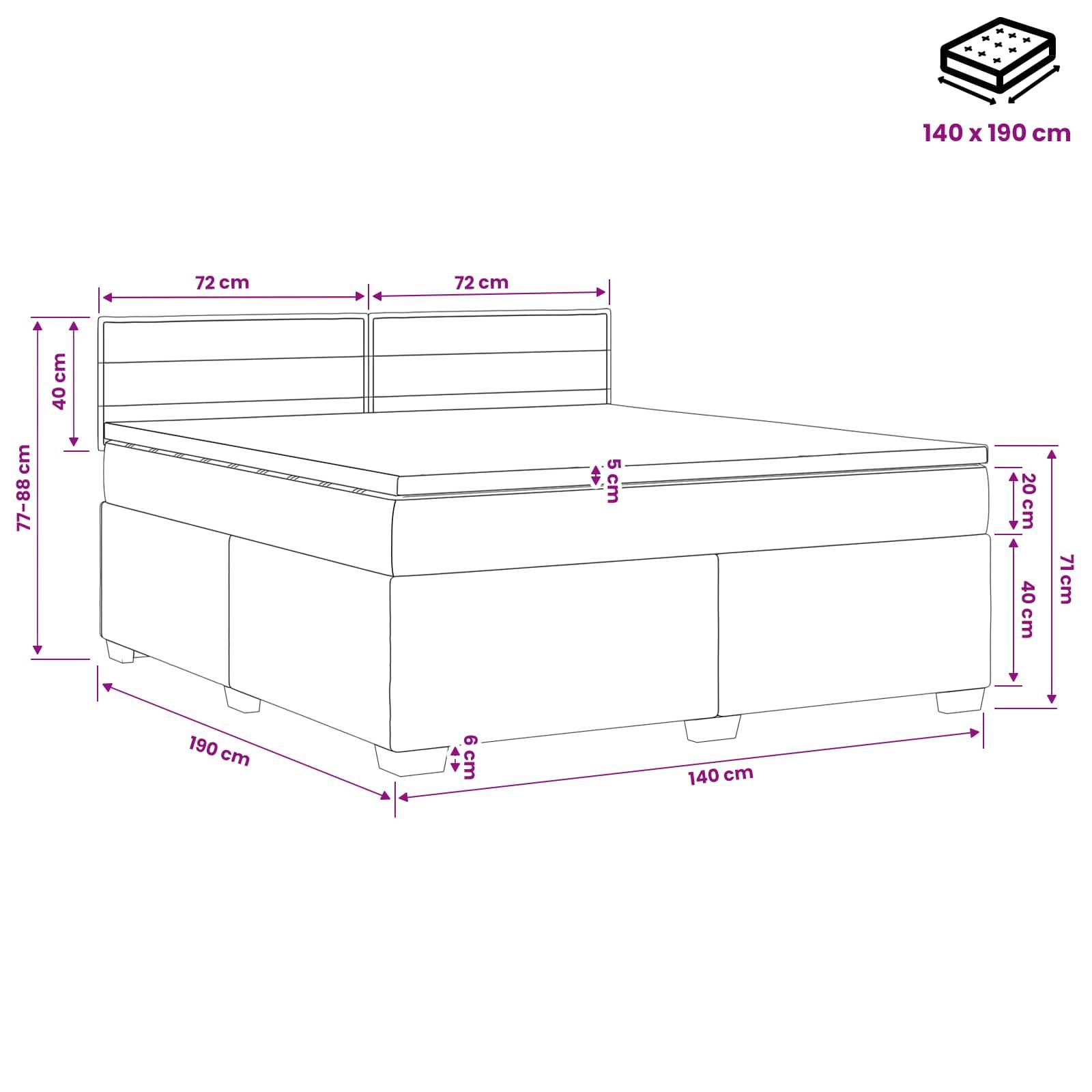 vidaXL Boxspringbett mit Matratze und LED Dunkelgrau 140 x 190 cm