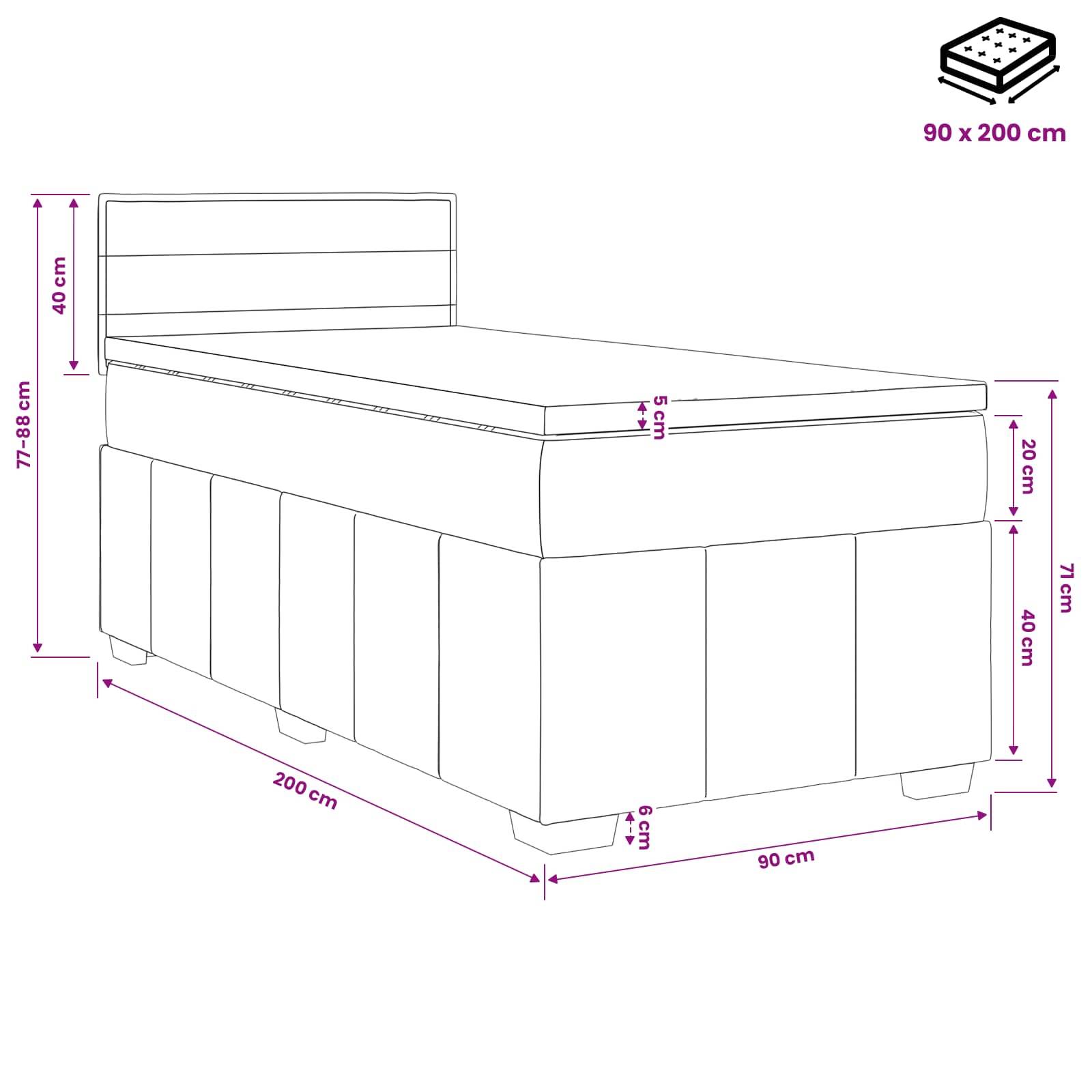 vidaXL Boxspringbett mit Matratze Dunkelbraun 90 x 200 cm Stoff
