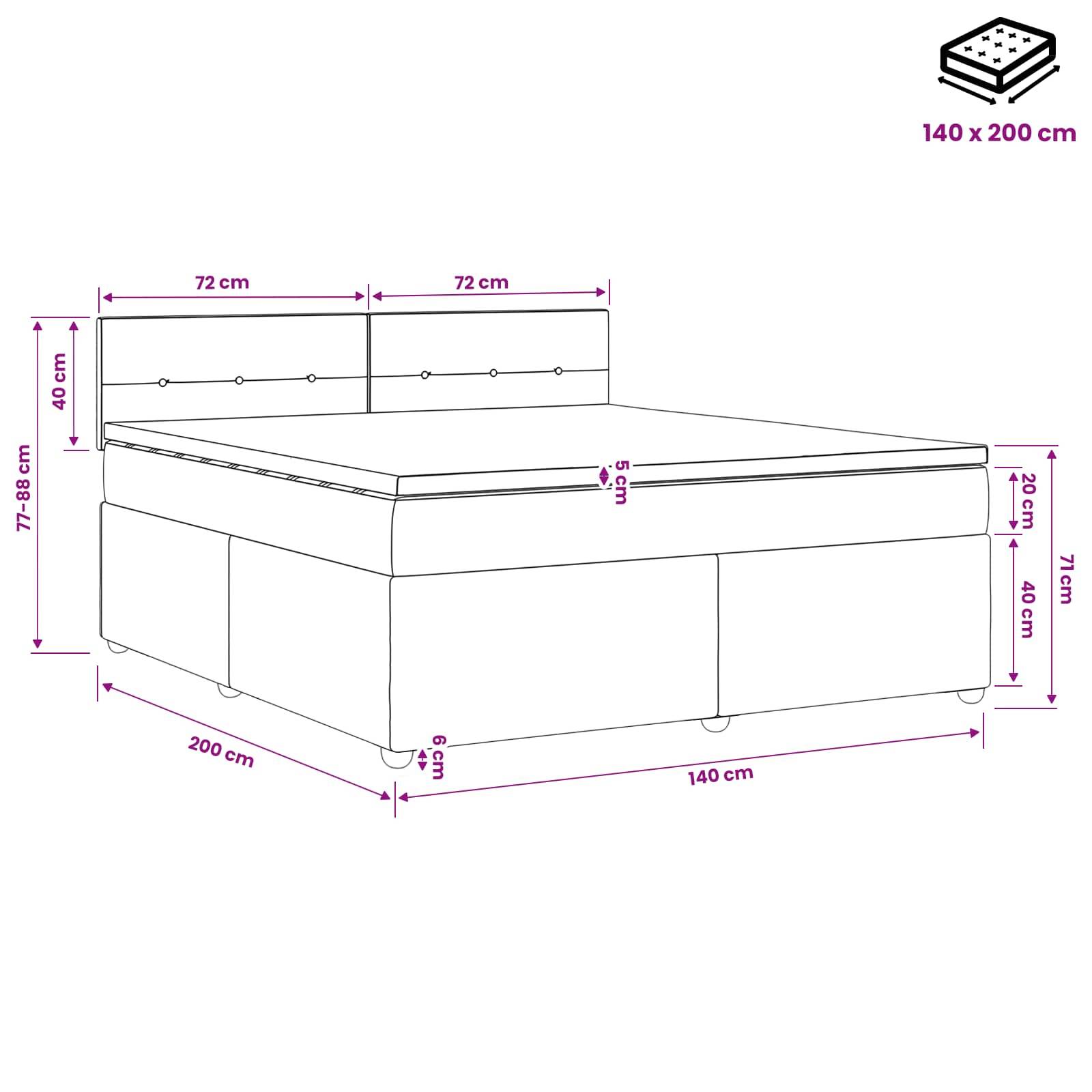 vidaXL Boxspringbett mit Matratze Dunkelgrau 140 x 200 cm Samt