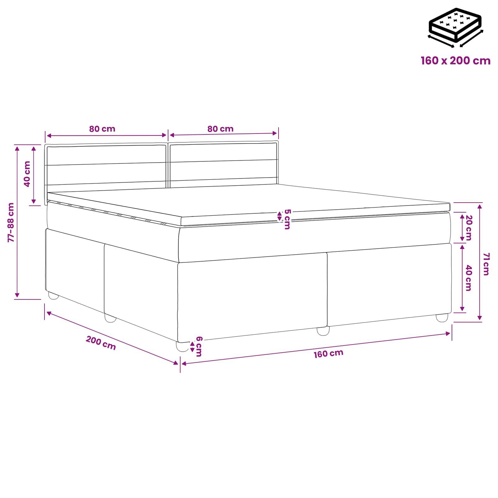 vidaXL Boxspringbett mit Matratze Schwarz 160 x 200 cm Stoff
