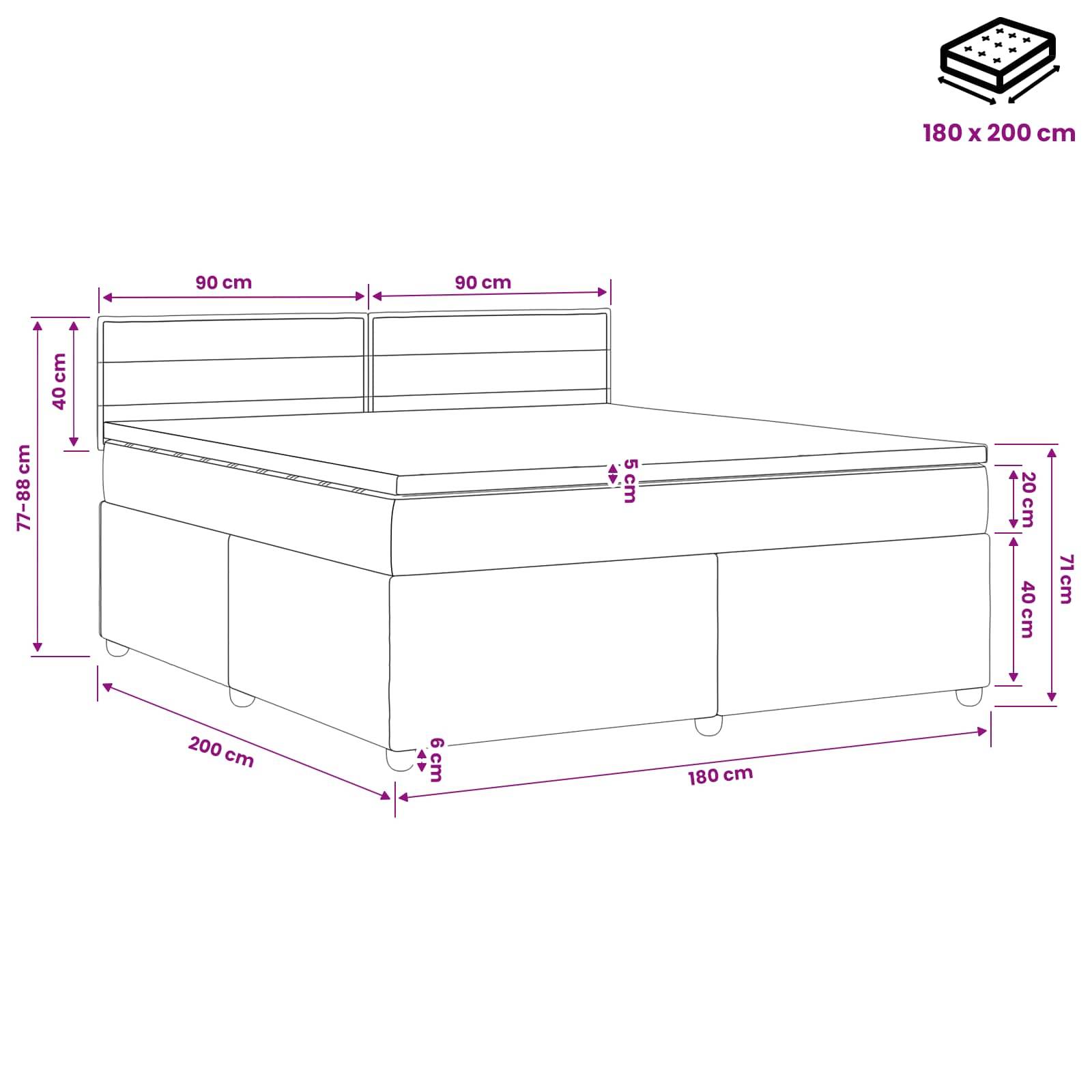 vidaXL Boxspringbett mit Matratze Schwarz 180 x 200 cm Stoff