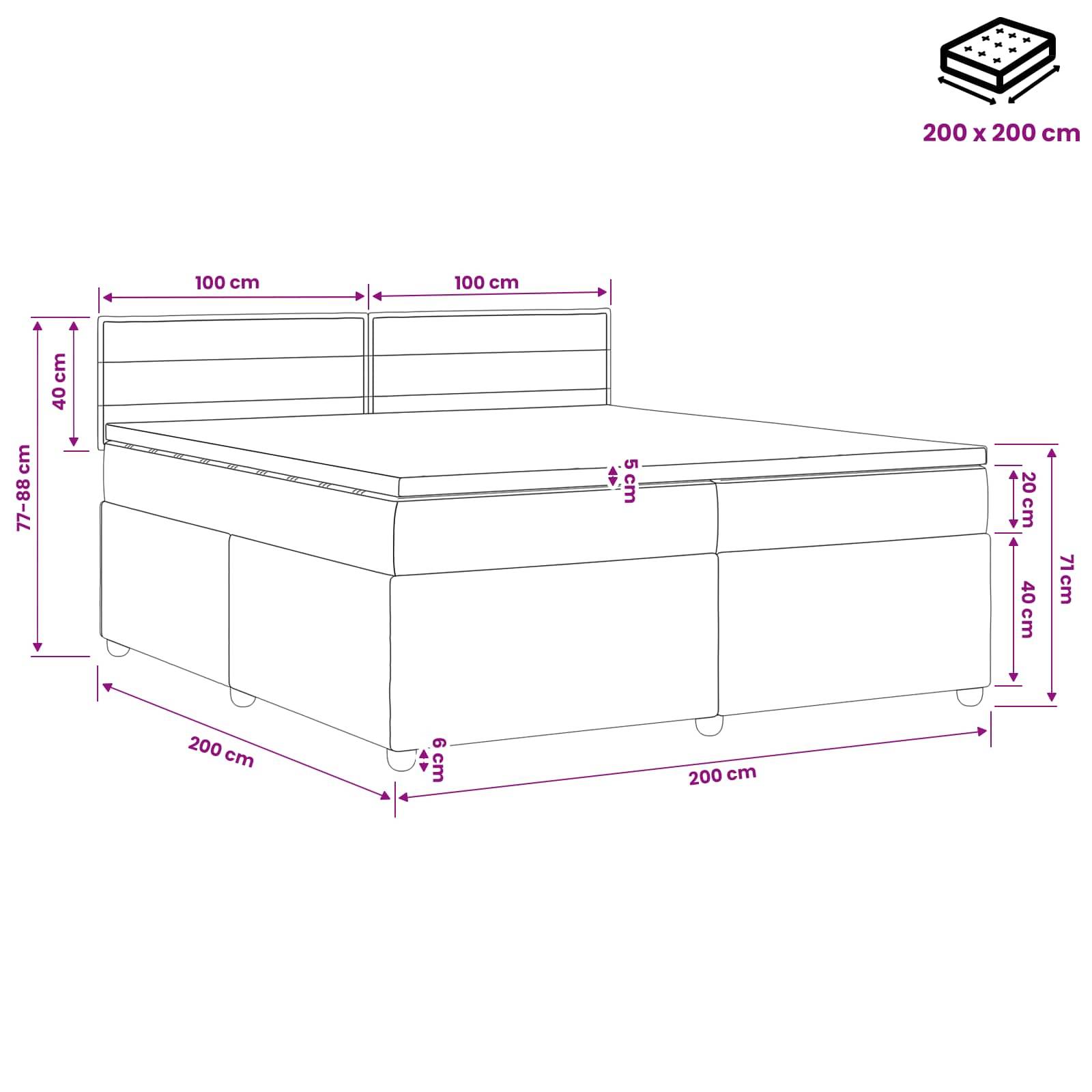 vidaXL Boxspringbett mit Matratze Hellgrau 200 x 200 cm Stoff