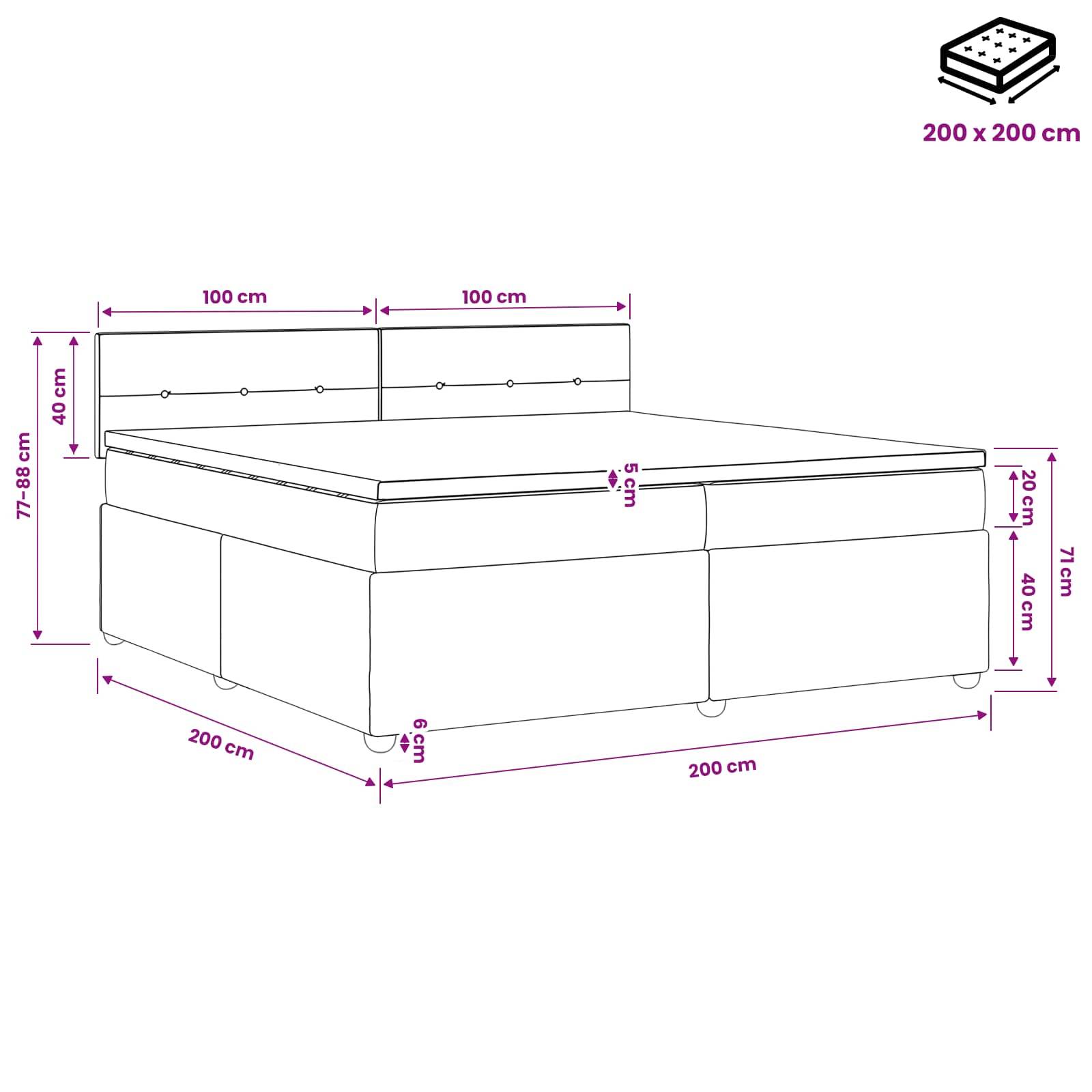 vidaXL Boxspringbett mit Matratze Creme 200 x 200 cm Stoff