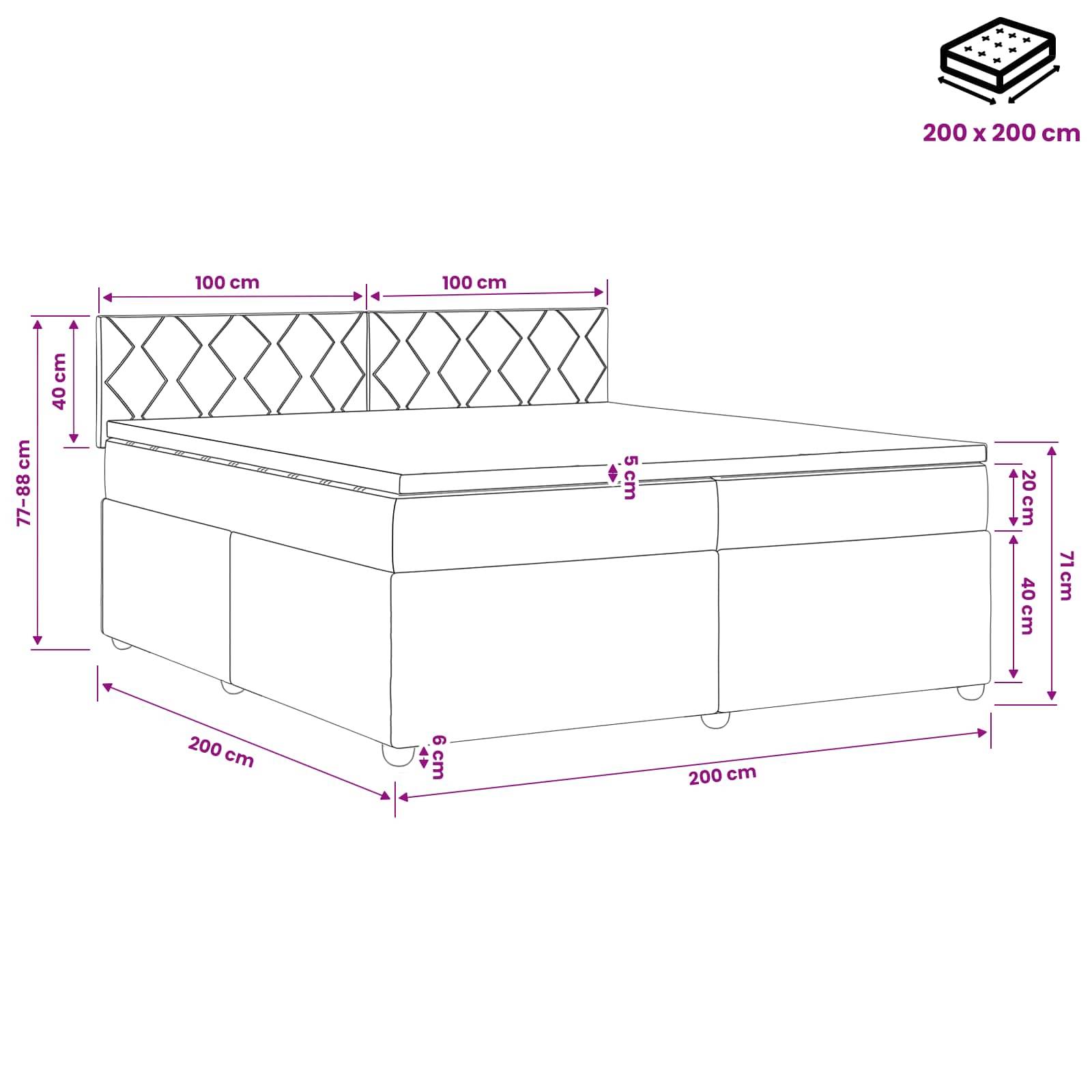 vidaXL Boxspringbett mit Matratze mit Kopfteil Blau 200 x 200 cm Stoff