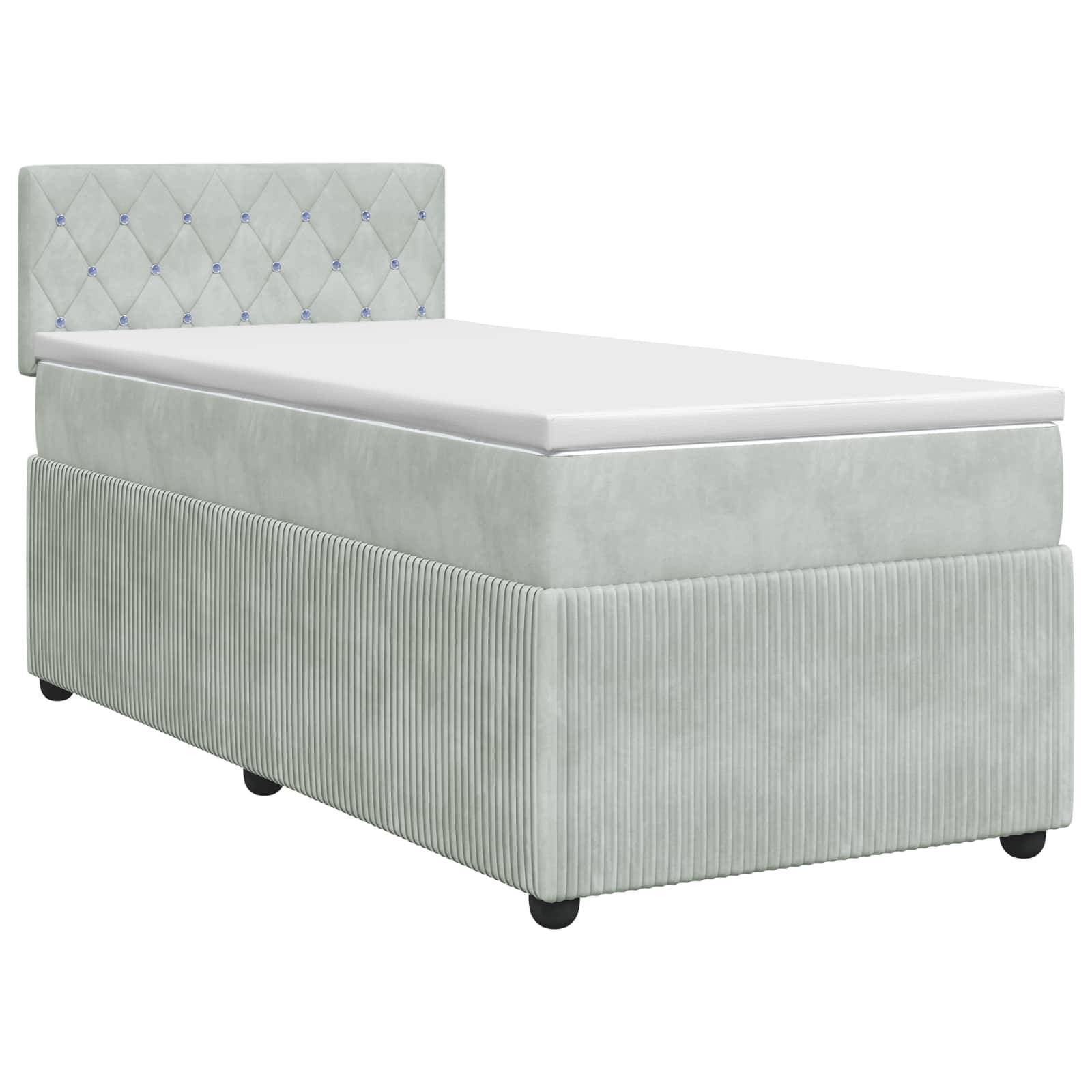vidaXL Boxspringbett mit Matratze Hellgrau 100 x 200 cm Samt