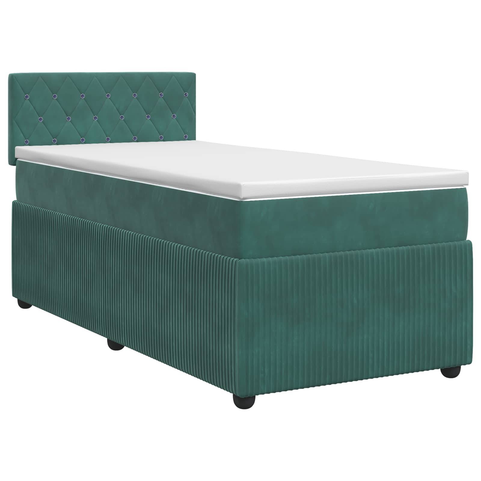 vidaXL Boxspringbett mit Matratze Dunkelgrün 90 x 190 cm Samt