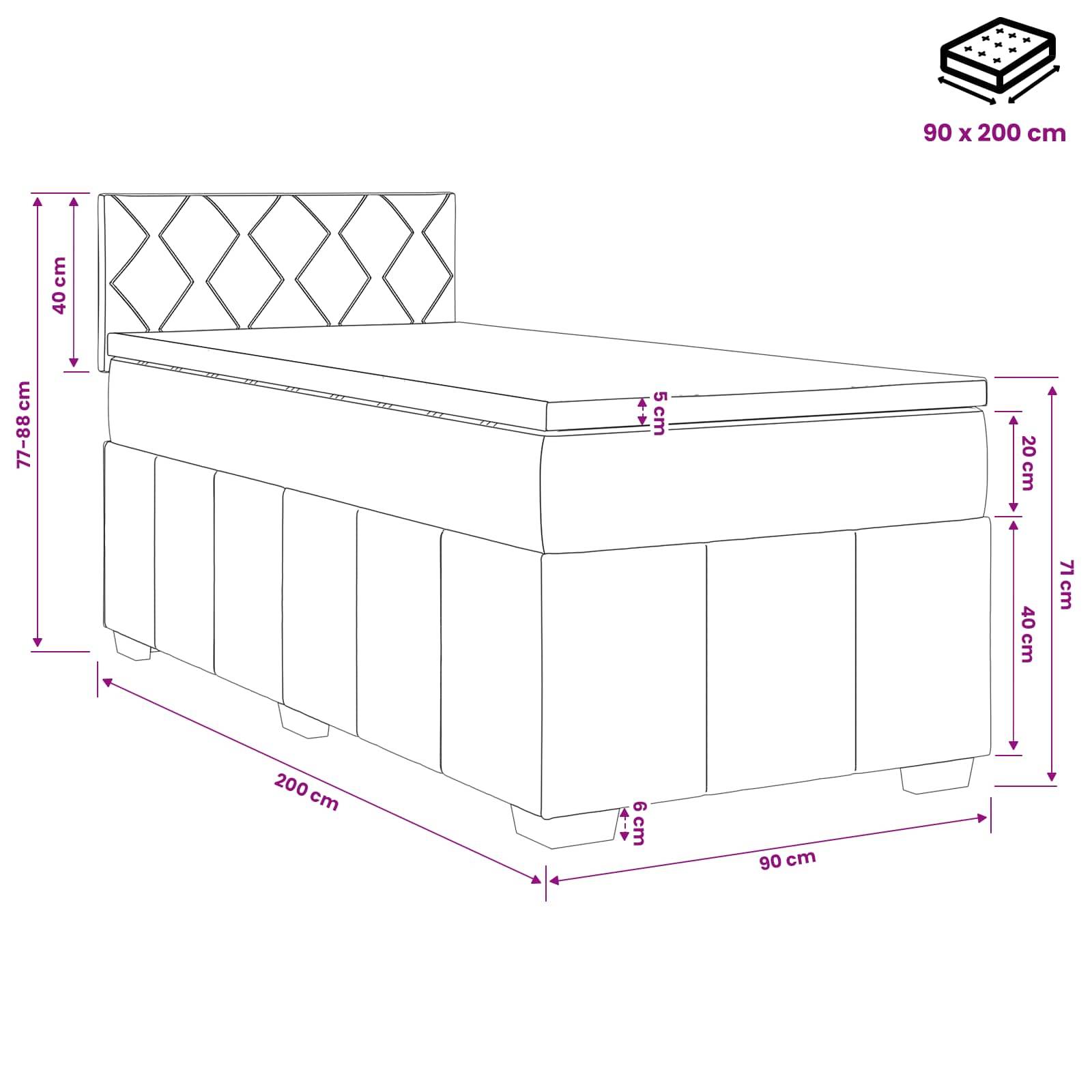 vidaXL Boxspringbett mit Matratze Dunkelbraun 90 x 200 cm Stoff