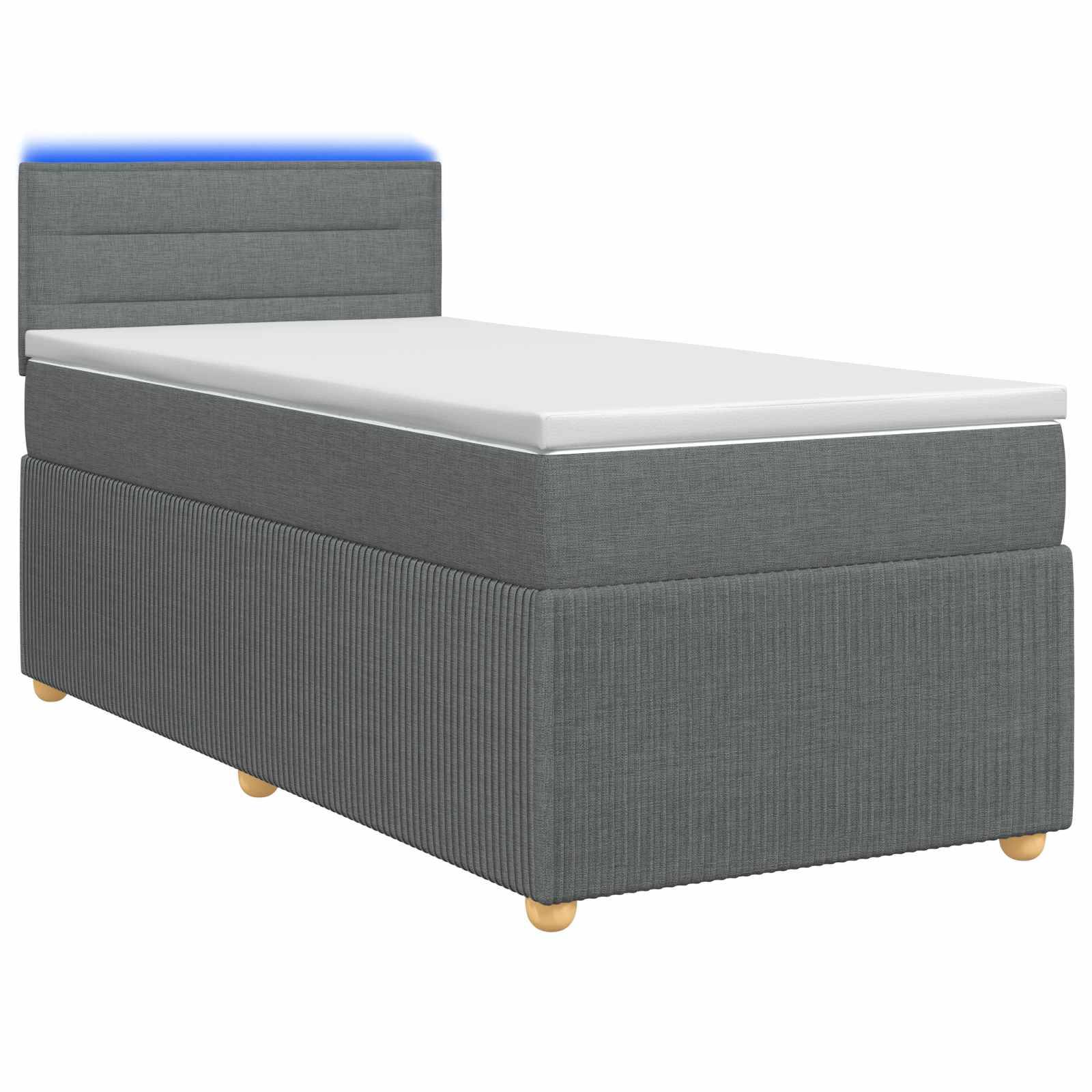 vidaXL Boxspringbett mit Matratze und LED Dunkelgrau 90 x 190 cm Stoff
