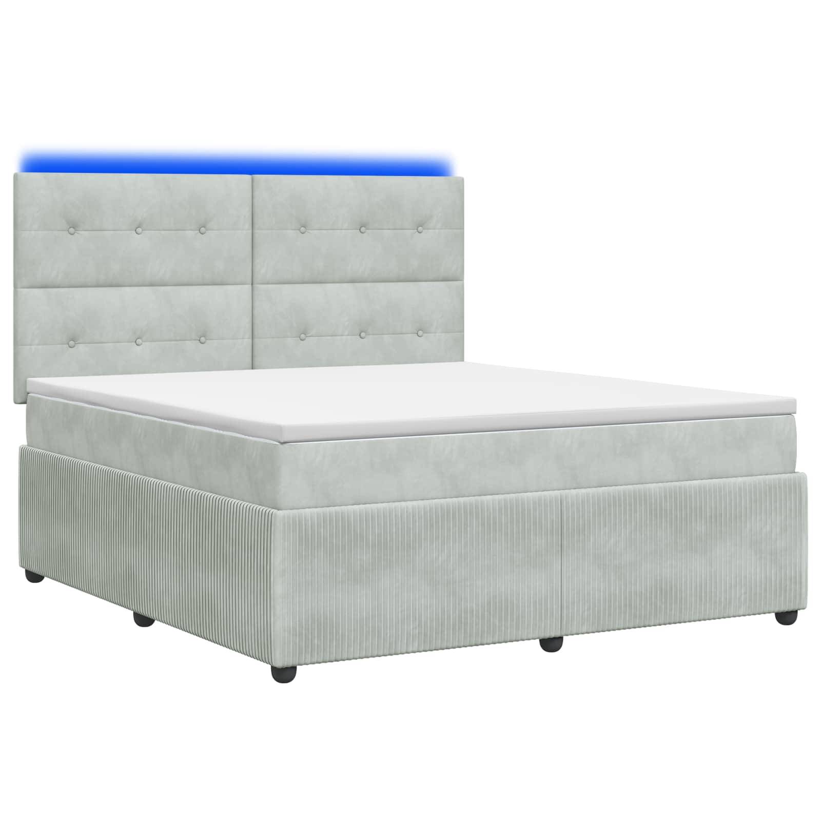 vidaXL LED Boxspringbett mit Matratze Hellgrau 140 x 190 cm Samt