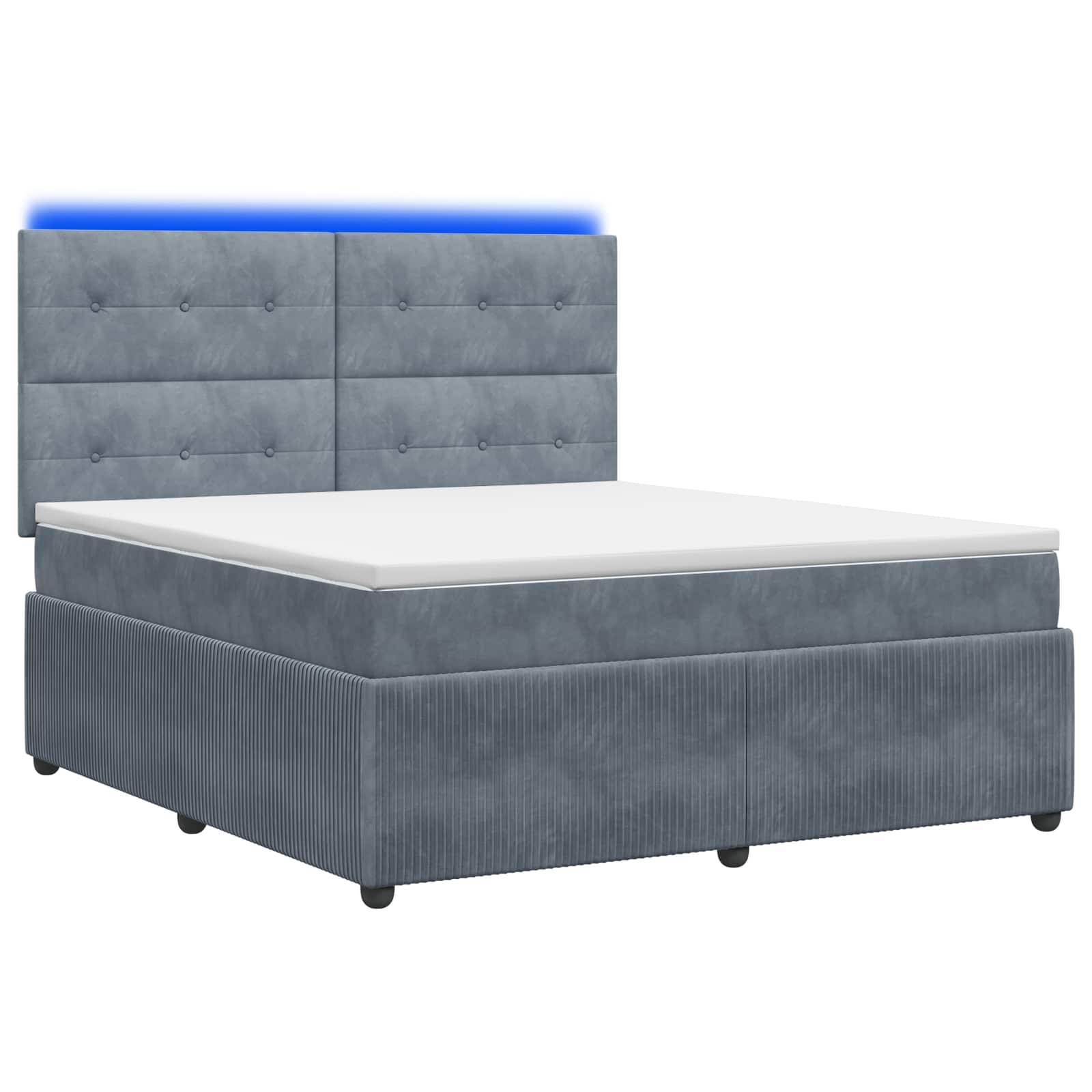 vidaXL LED Boxspringbett mit Matratze Dunkelgrau 160 x 200 cm Samt
